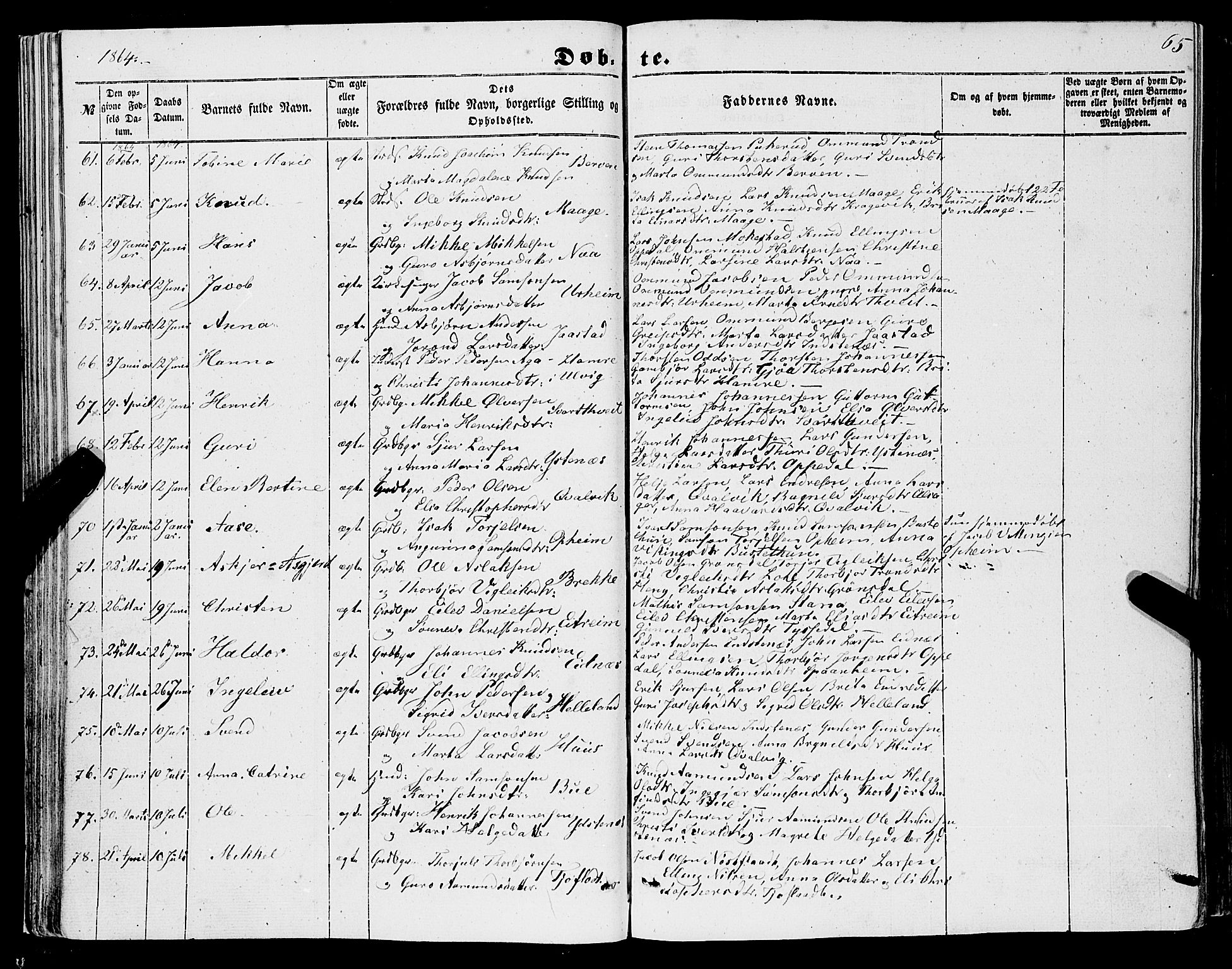 Ullensvang sokneprestembete, AV/SAB-A-78701/H/Haa: Parish register (official) no. A 11, 1854-1866, p. 65