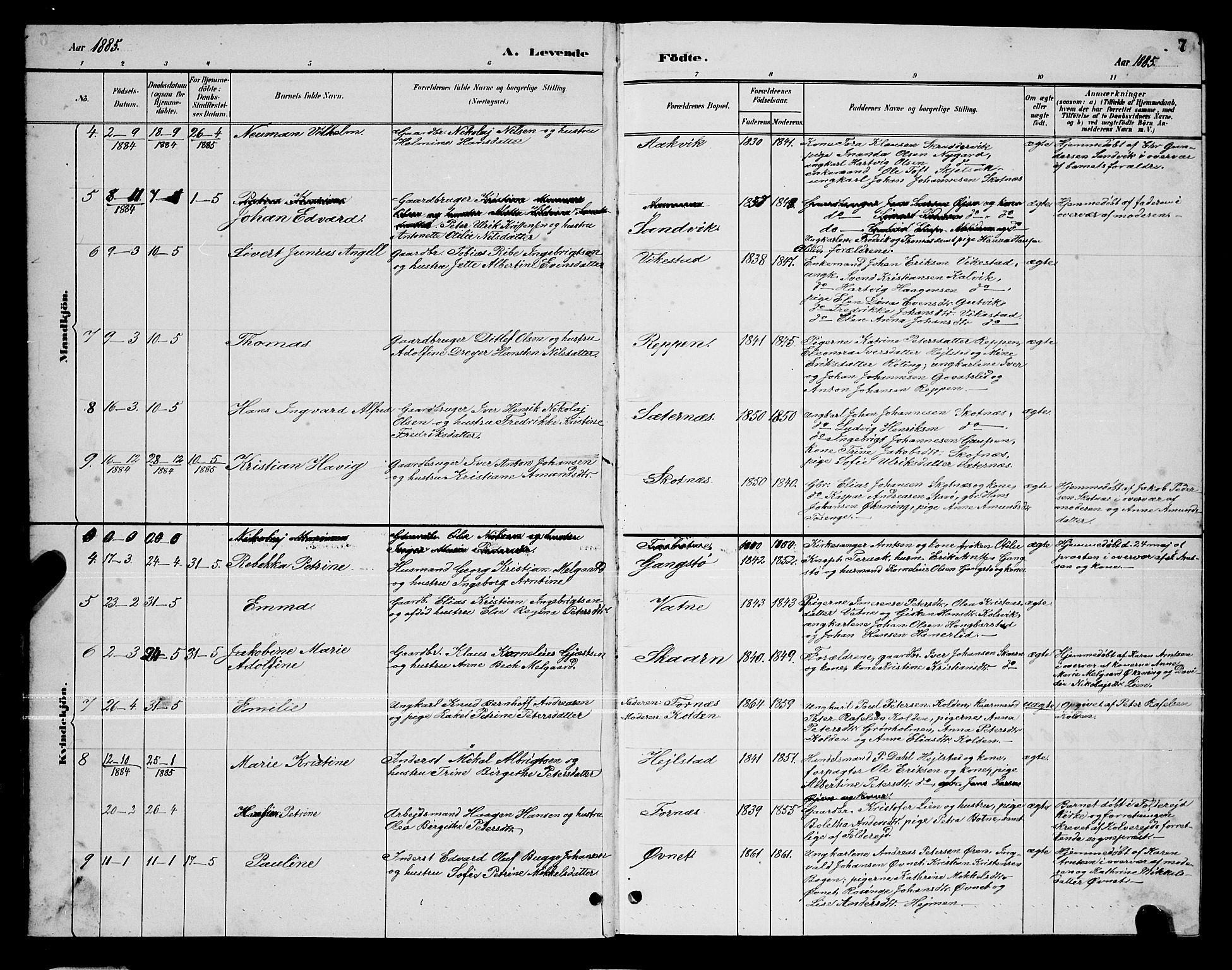 Ministerialprotokoller, klokkerbøker og fødselsregistre - Nordland, SAT/A-1459/810/L0160: Parish register (copy) no. 810C03, 1884-1896, p. 7