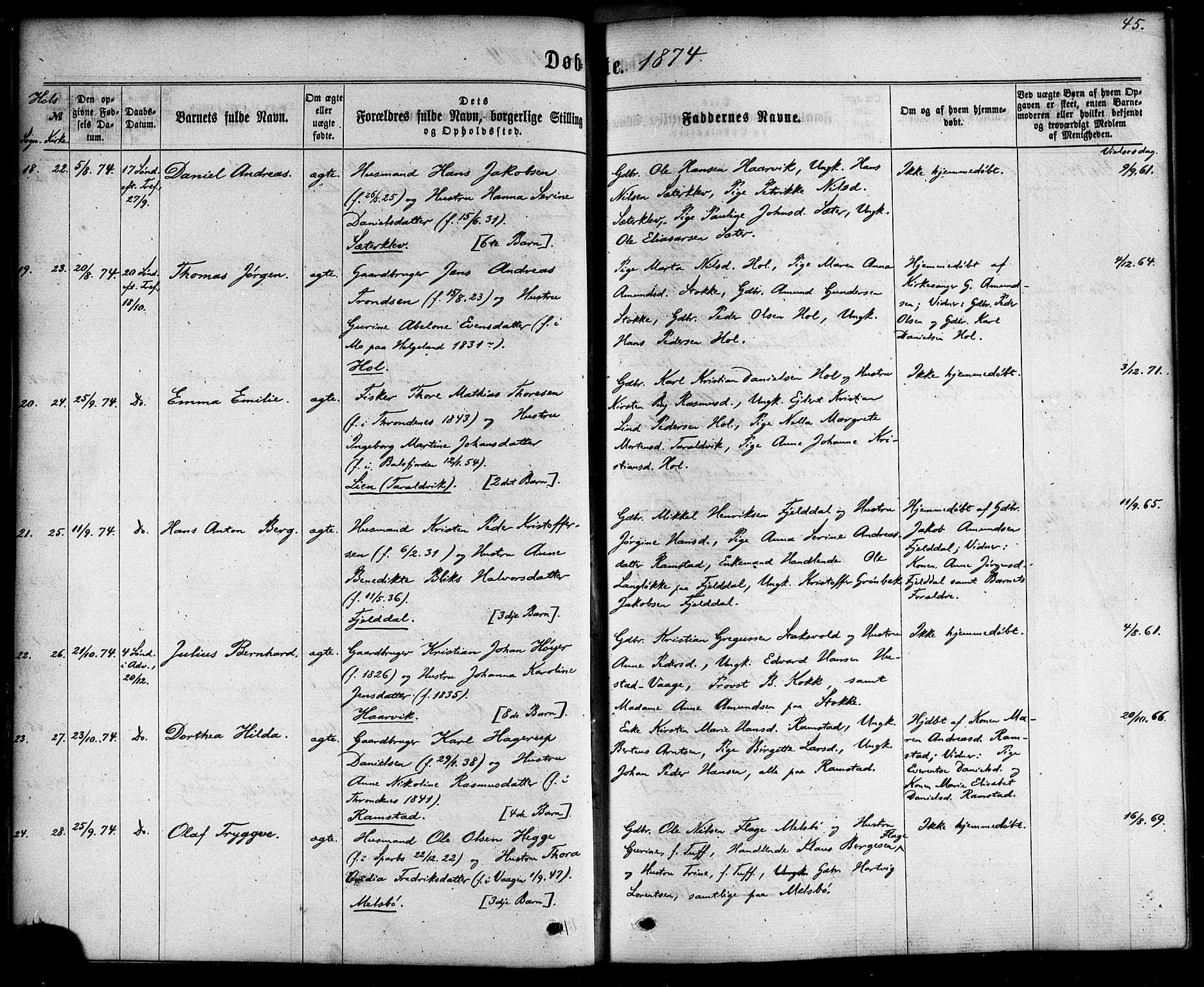 Ministerialprotokoller, klokkerbøker og fødselsregistre - Nordland, AV/SAT-A-1459/865/L0923: Parish register (official) no. 865A01, 1864-1884, p. 45