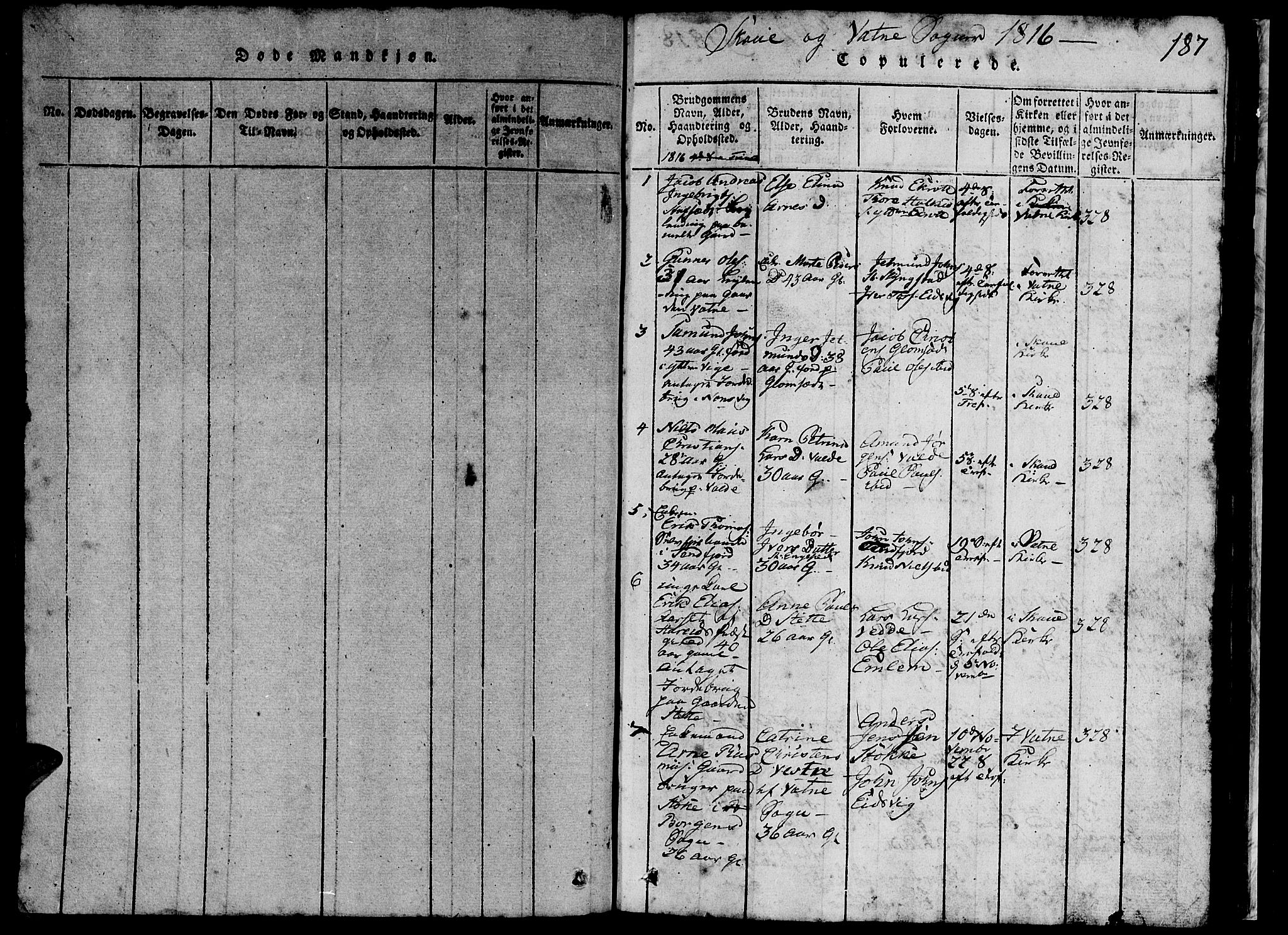 Ministerialprotokoller, klokkerbøker og fødselsregistre - Møre og Romsdal, SAT/A-1454/524/L0360: Parish register (copy) no. 524C01, 1816-1830, p. 187