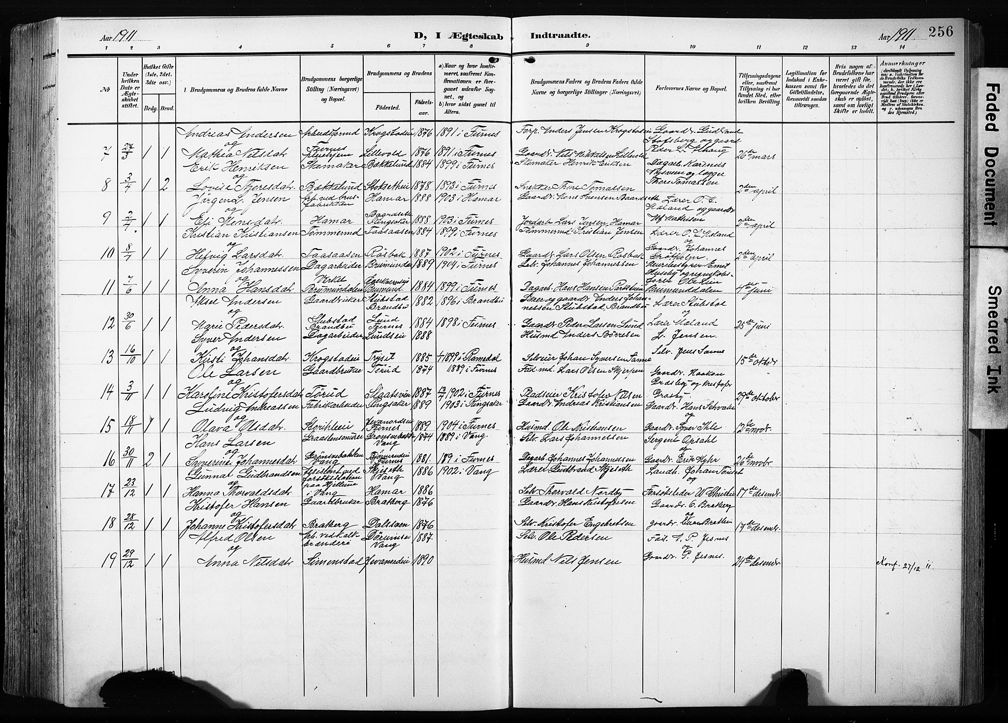 Furnes prestekontor, AV/SAH-PREST-012/L/La/L0001: Parish register (copy) no. 1, 1904-1933, p. 256