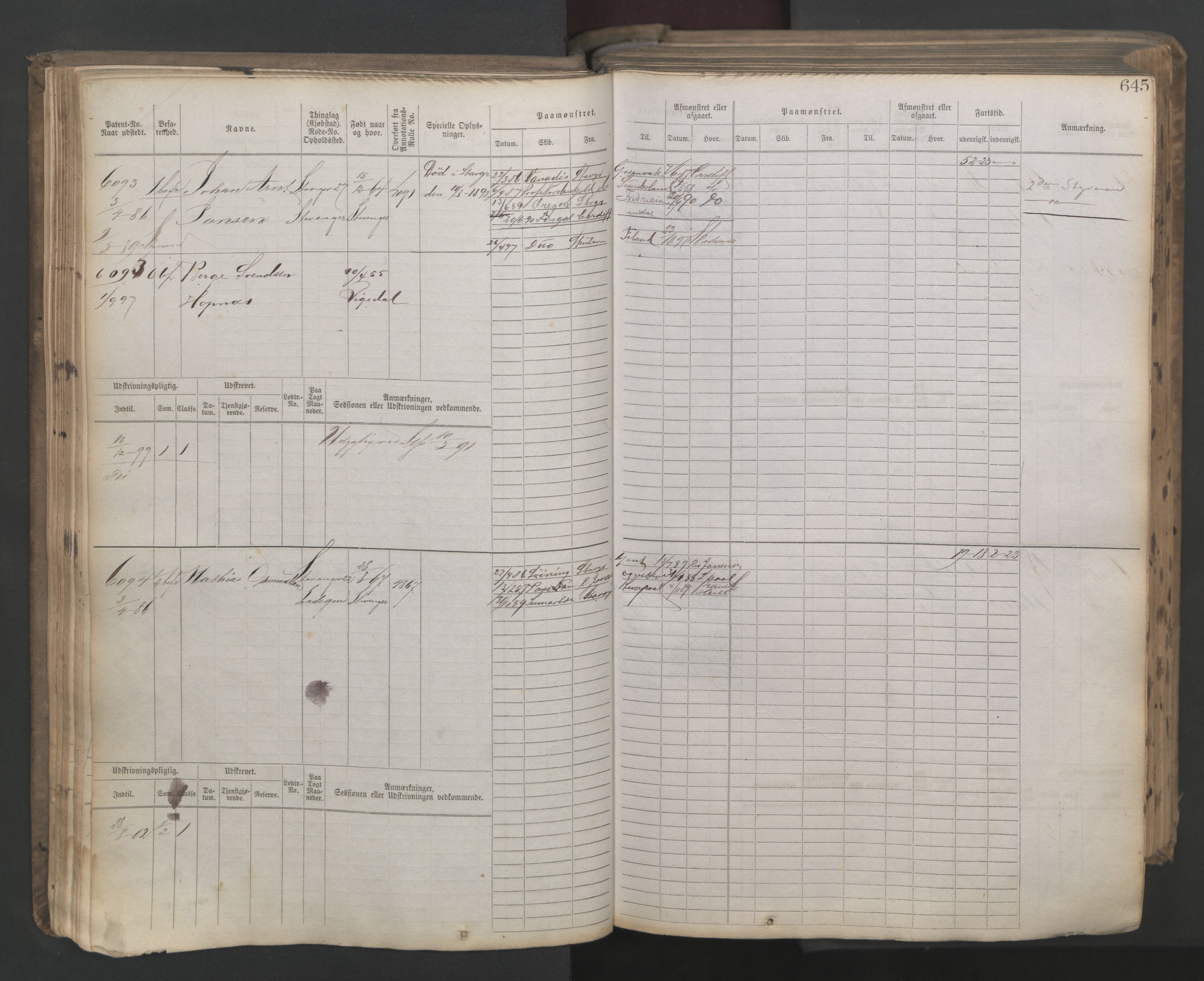 Stavanger sjømannskontor, AV/SAST-A-102006/F/Fb/Fbb/L0021: Sjøfartshovedrulle patnentnr. 6005-7204 (dublett), 1887, p. 49