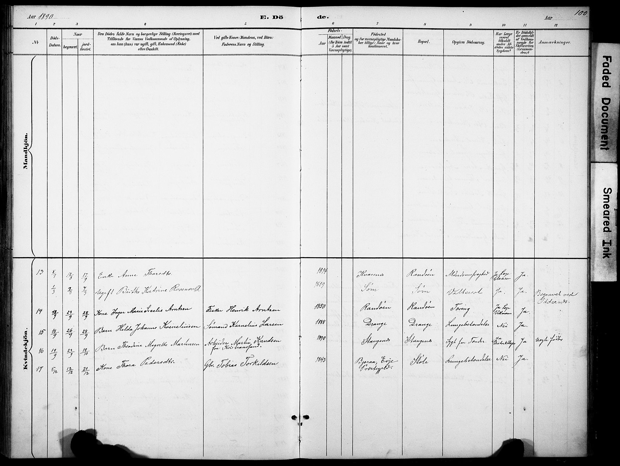 Oddernes sokneprestkontor, SAK/1111-0033/F/Fb/Fbb/L0002: Parish register (copy) no. B 2, 1889-1933, p. 100