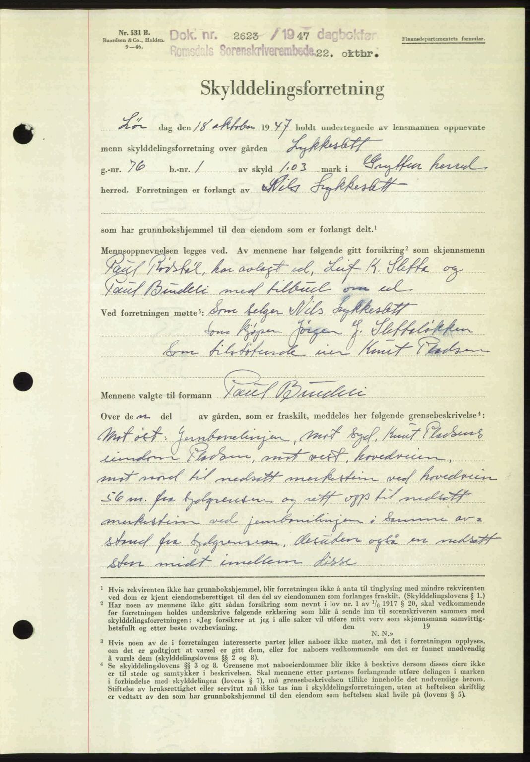 Romsdal sorenskriveri, SAT/A-4149/1/2/2C: Mortgage book no. A24, 1947-1947, Diary no: : 2623/1947