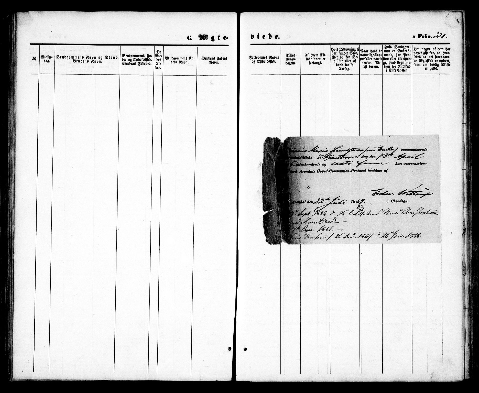 Arendal sokneprestkontor, Trefoldighet, SAK/1111-0040/F/Fa/L0007: Parish register (official) no. A 7, 1868-1878, p. 320