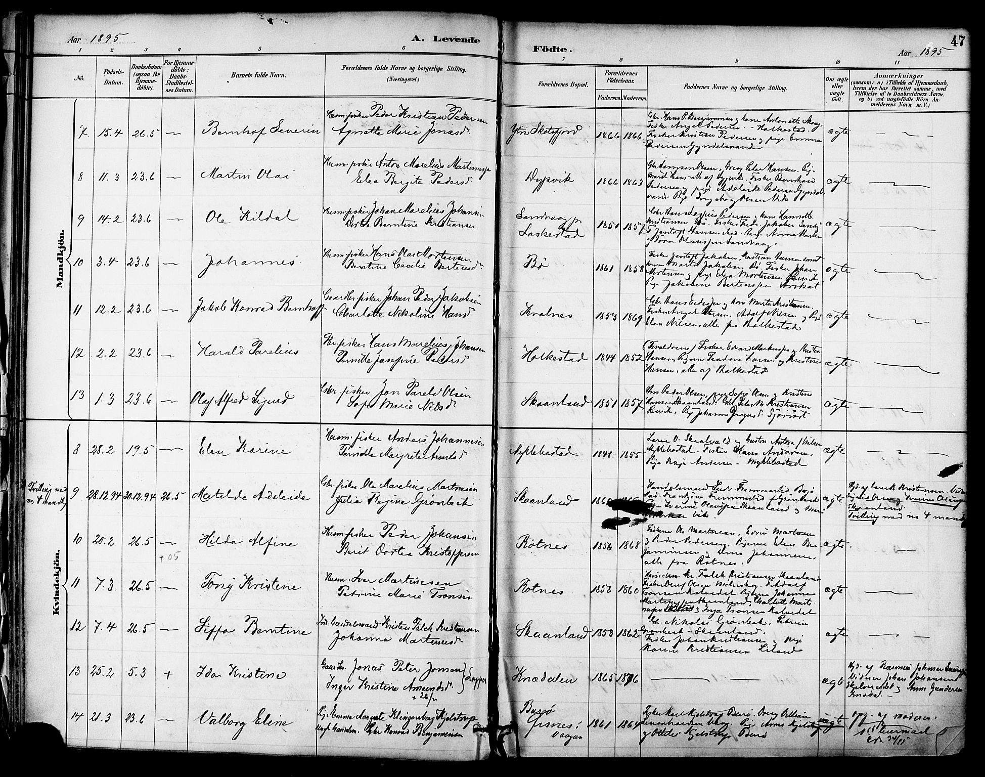 Ministerialprotokoller, klokkerbøker og fødselsregistre - Nordland, AV/SAT-A-1459/855/L0803: Parish register (official) no. 855A11, 1887-1905, p. 47