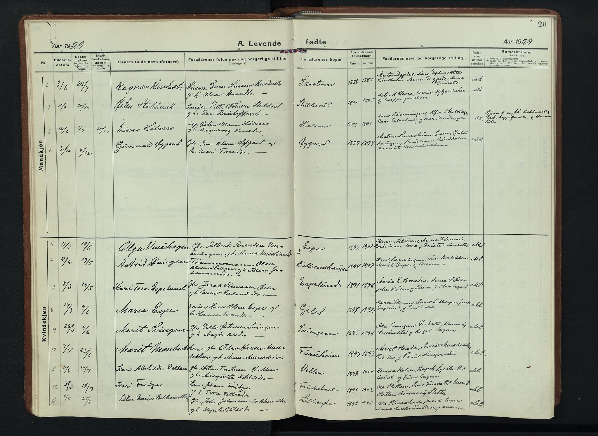 Sel prestekontor, AV/SAH-PREST-074/H/Ha/Hab/L0006: Parish register (copy) no. 6, 1923-1953, p. 20