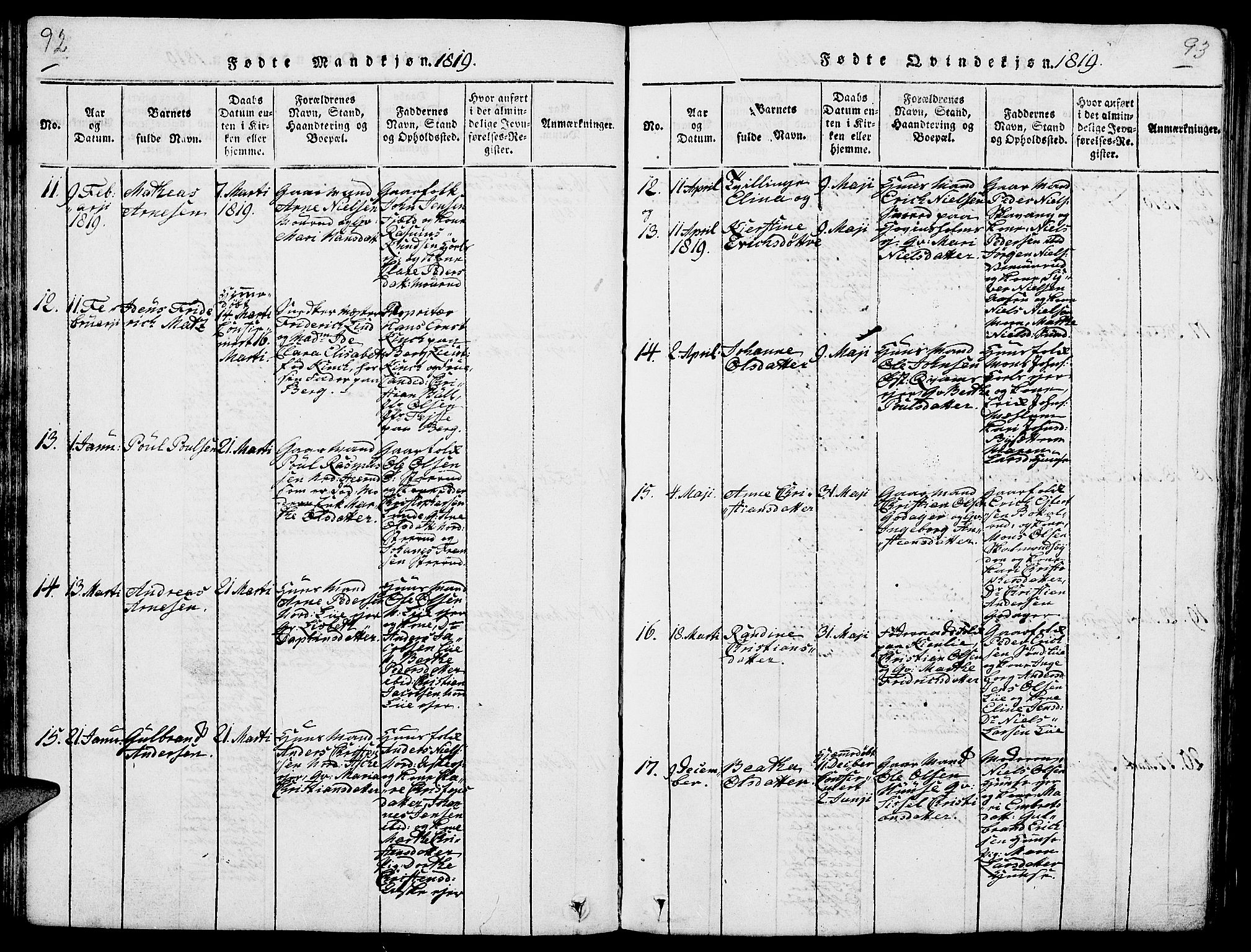Nes prestekontor, Hedmark, SAH/PREST-020/L/La/L0003: Parish register (copy) no. 3, 1814-1831, p. 92-93
