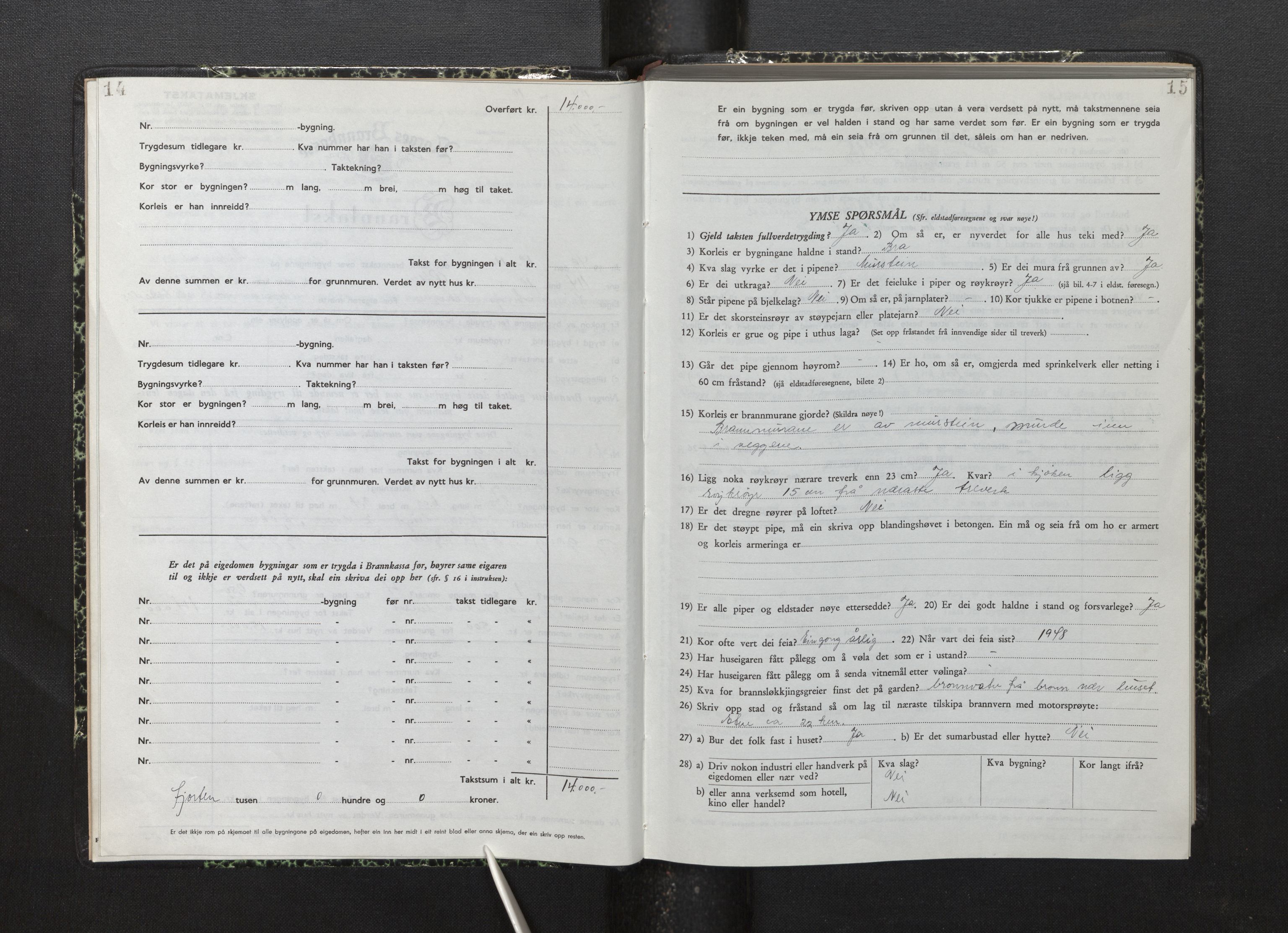 Lensmannen i Fjelberg, AV/SAB-A-32101/0012/L0008: Branntakstprotokoll, skjematakst, 1949-1955, p. 14-15