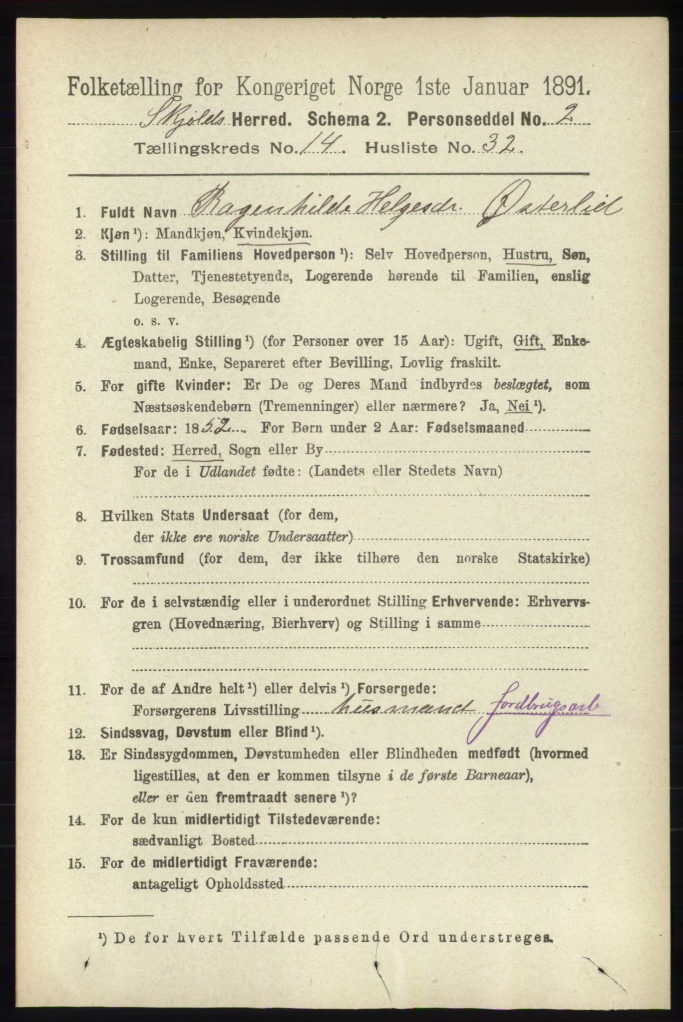 RA, 1891 census for 1154 Skjold, 1891, p. 2739