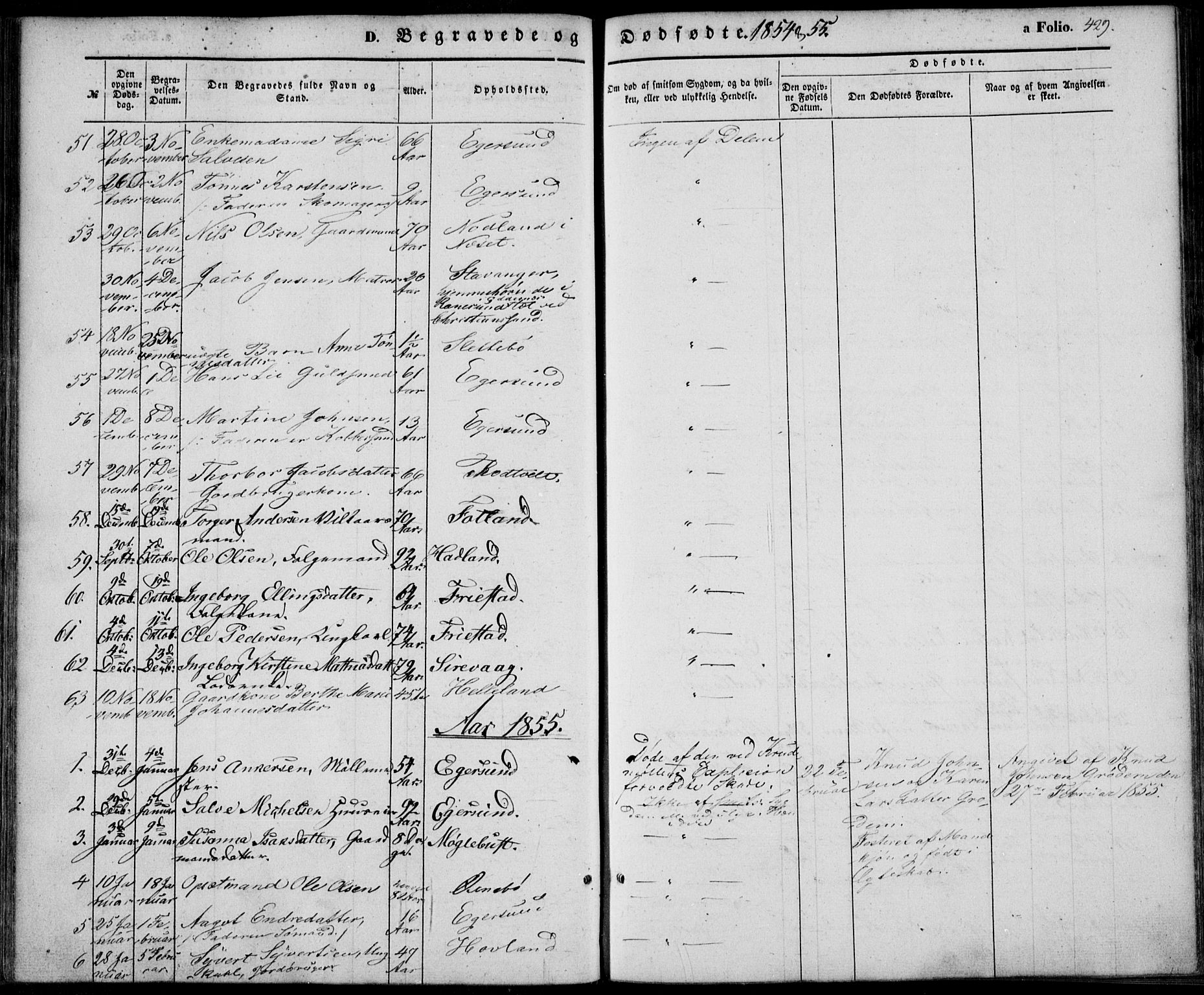 Eigersund sokneprestkontor, SAST/A-101807/S08/L0013: Parish register (official) no. A 12.2, 1850-1865, p. 429