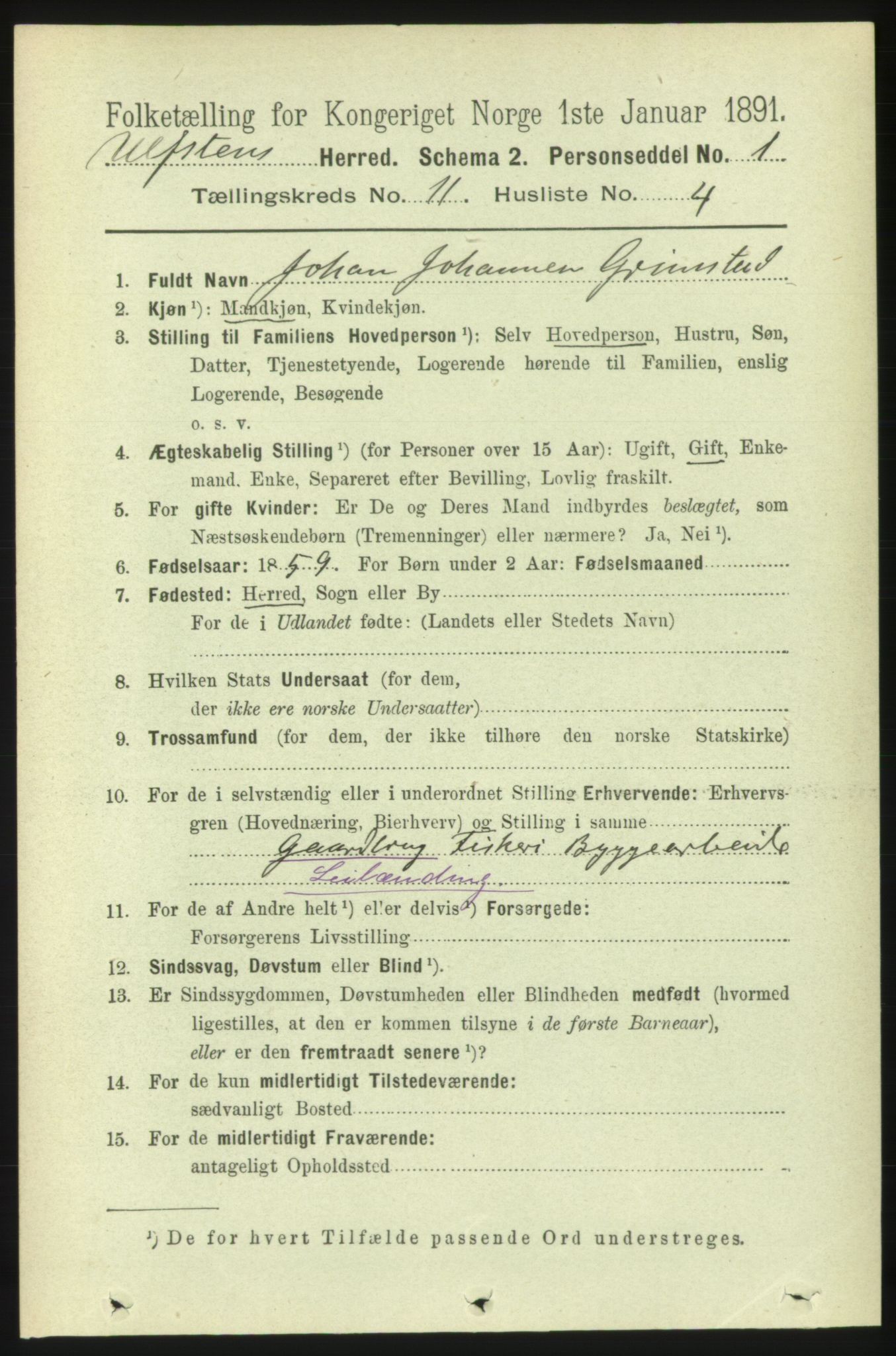 RA, 1891 census for 1516 Ulstein, 1891, p. 3476