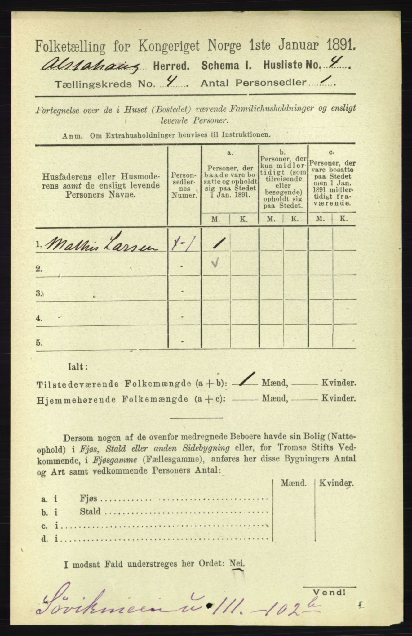 RA, 1891 census for 1820 Alstahaug, 1891, p. 1465