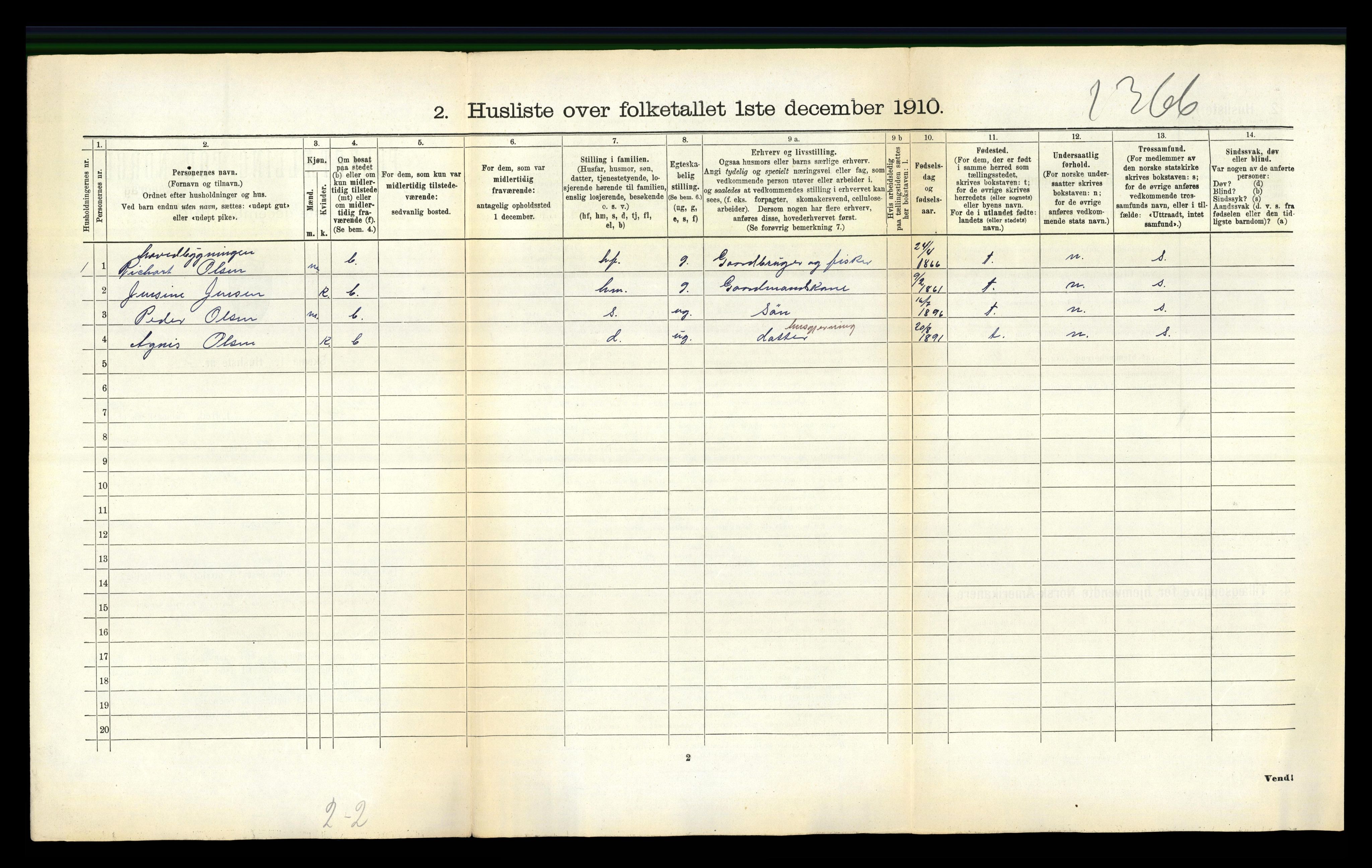 RA, 1910 census for Hadsel, 1910, p. 2292