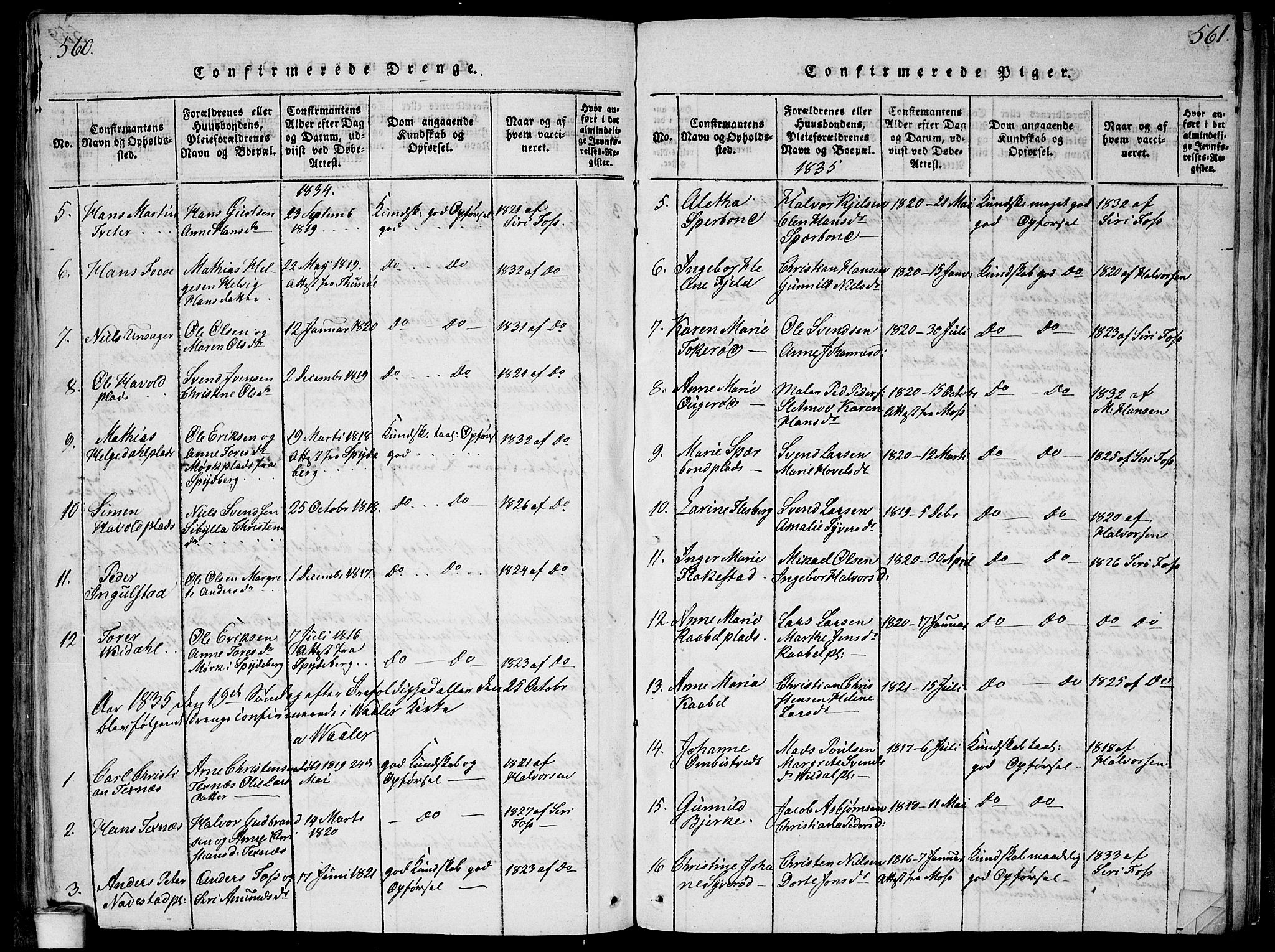 Våler prestekontor Kirkebøker, SAO/A-11083/G/Ga/L0001: Parish register (copy) no. I 1, 1815-1839, p. 560-561