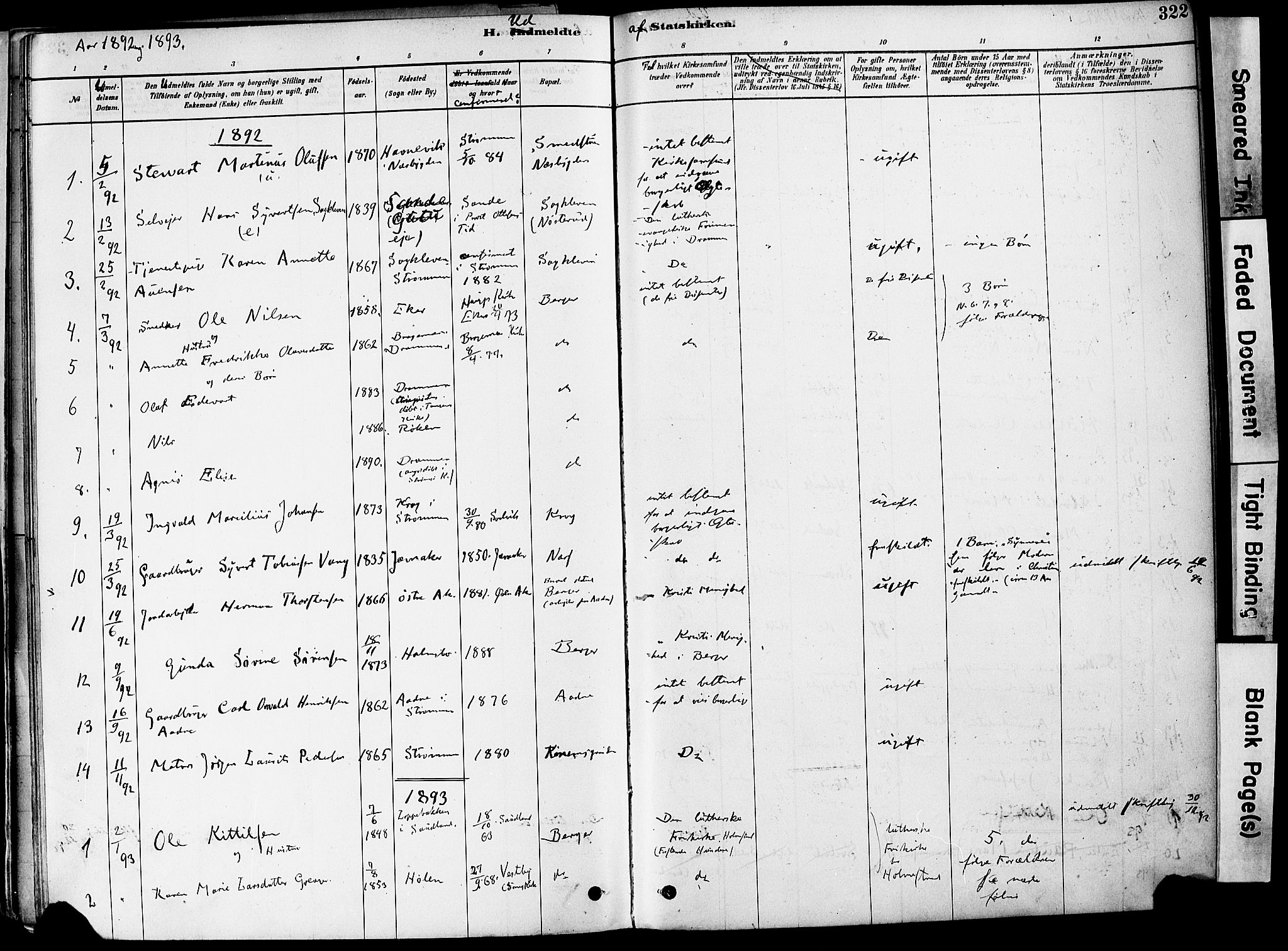 Strømm kirkebøker, AV/SAKO-A-322/F/Fa/L0004: Parish register (official) no. I 4, 1878-1899, p. 322