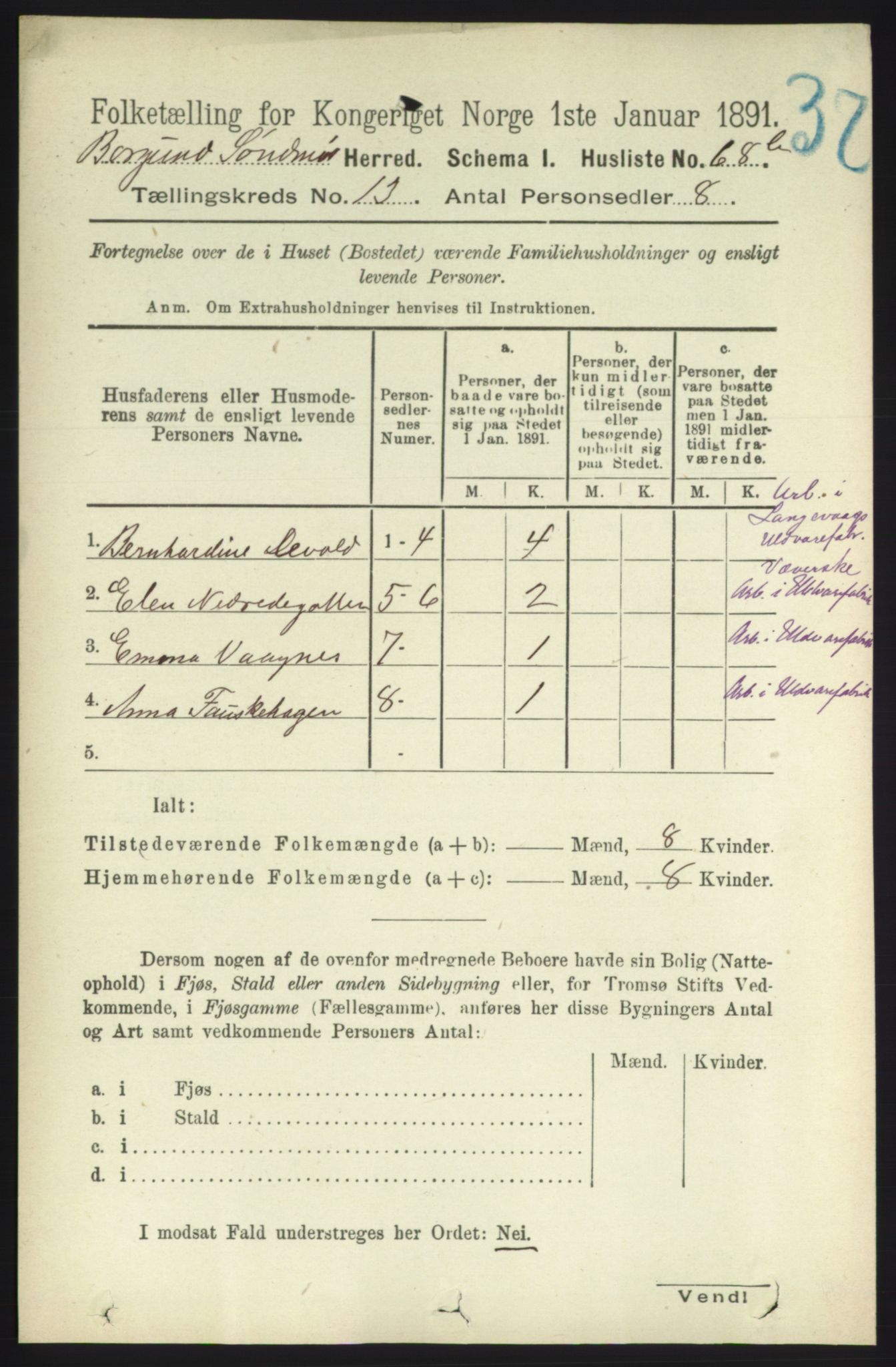 RA, 1891 census for 1531 Borgund, 1891, p. 3543