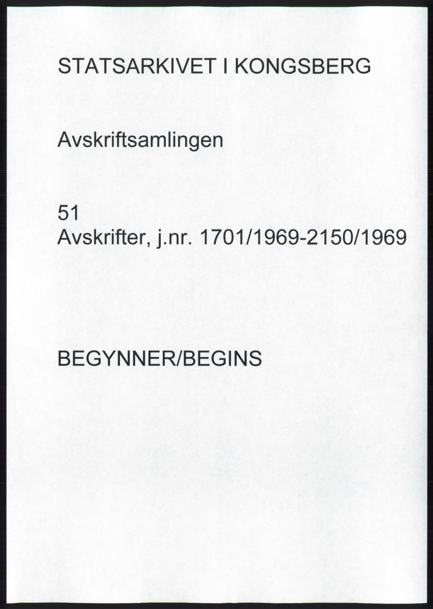 Statsarkivet i Kongsberg, AV/SAKO-A-0001, 1969, p. 1