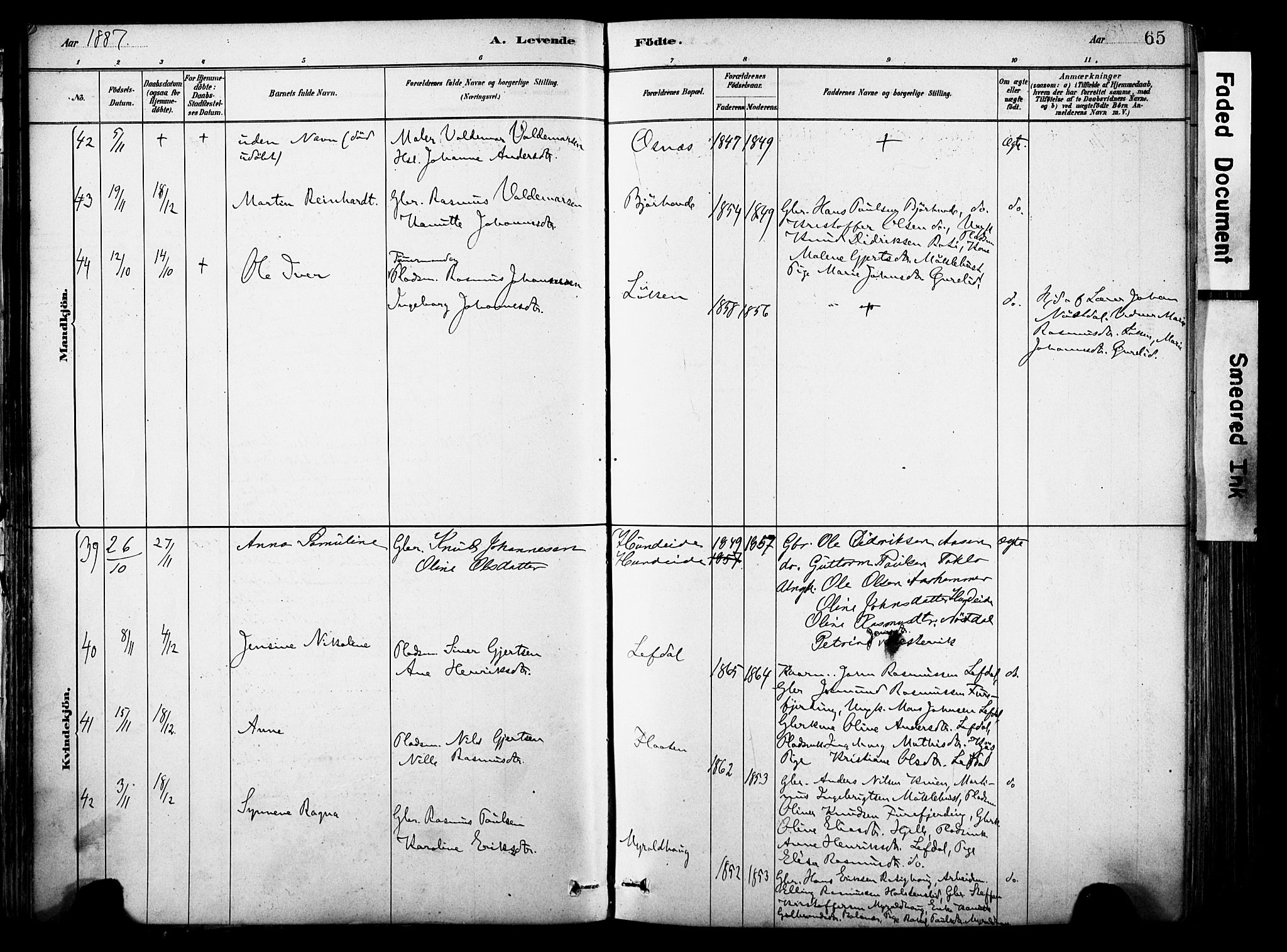 Eid sokneprestembete, AV/SAB-A-82301/H/Haa/Haab/L0001: Parish register (official) no. B 1, 1879-1906, p. 65