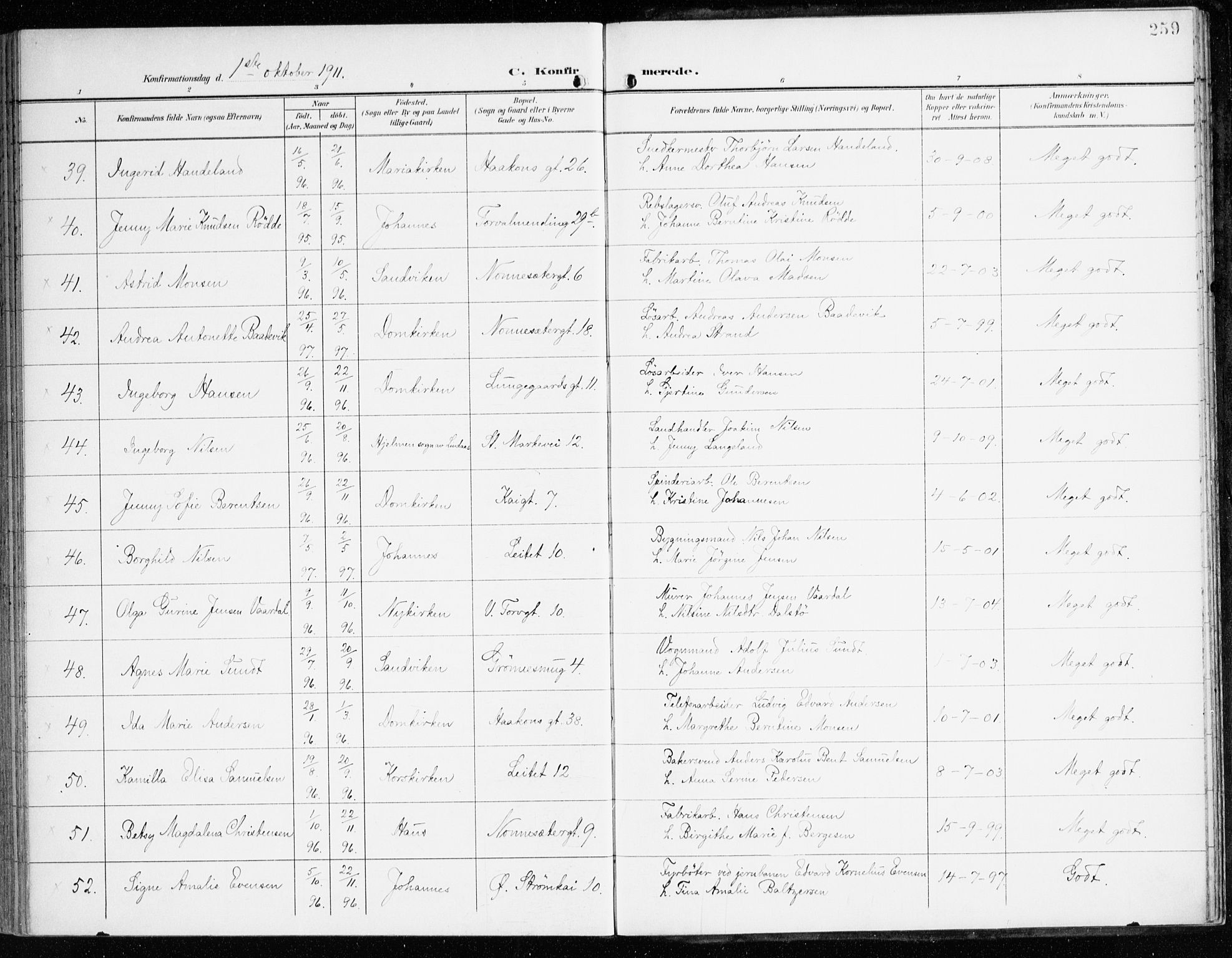 Domkirken sokneprestembete, SAB/A-74801/H/Haa/L0031: Parish register (official) no. C 6, 1898-1915, p. 259