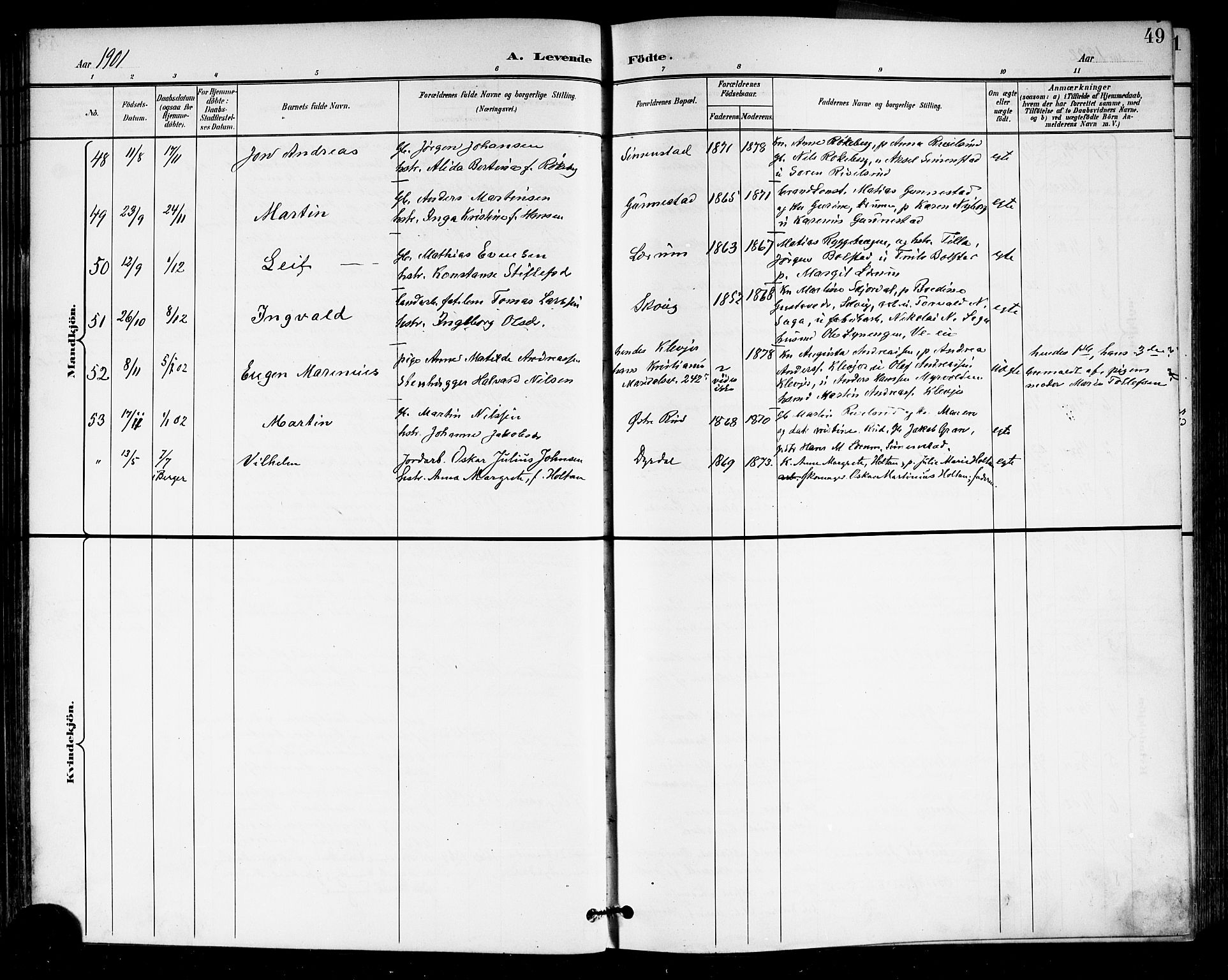 Sande Kirkebøker, AV/SAKO-A-53/G/Ga/L0004: Parish register (copy) no. 4, 1895-1918, p. 49