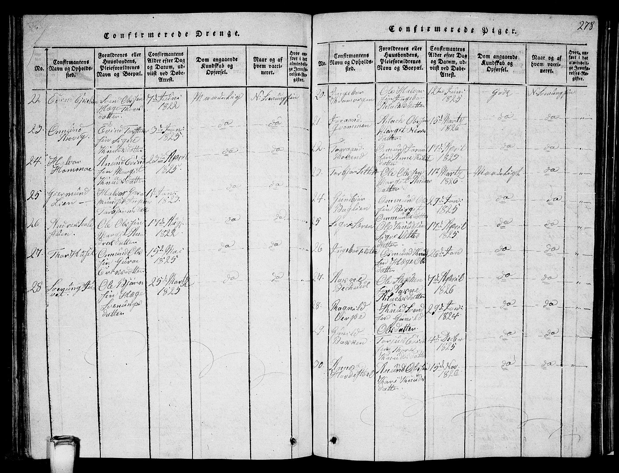 Vinje kirkebøker, SAKO/A-312/G/Ga/L0001: Parish register (copy) no. I 1, 1814-1843, p. 278