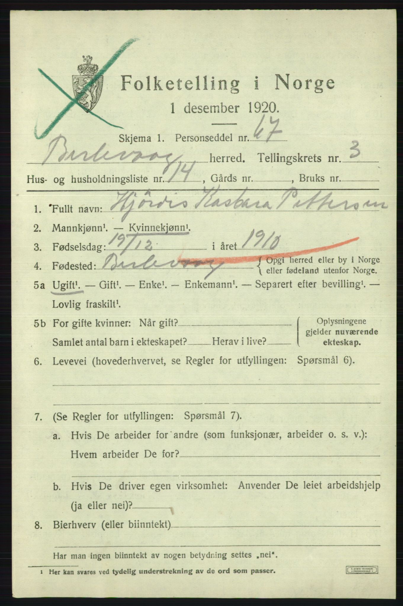 SATØ, 1920 census for Berlevåg, 1920, p. 1659