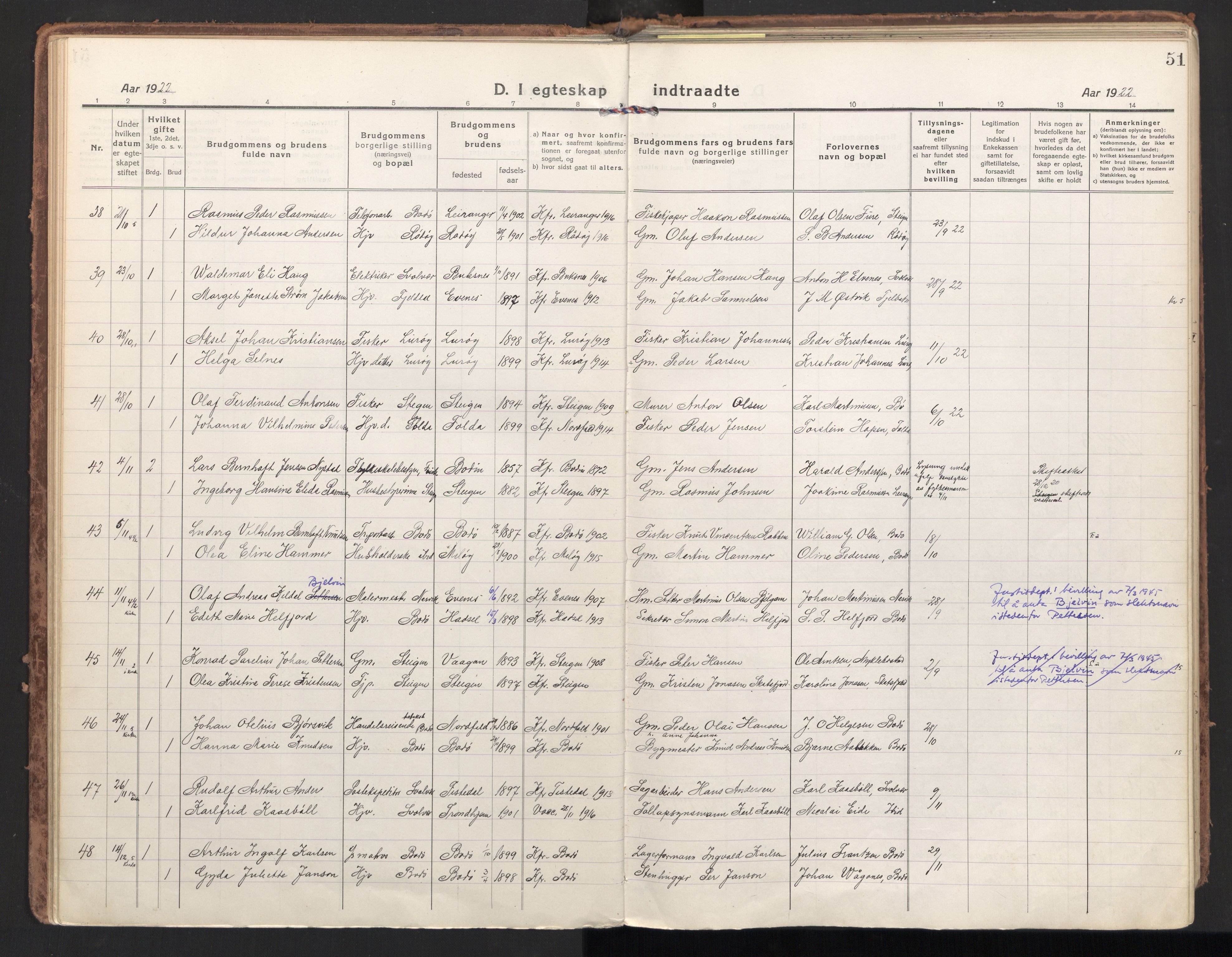 Ministerialprotokoller, klokkerbøker og fødselsregistre - Nordland, SAT/A-1459/801/L0018: Parish register (official) no. 801A18, 1916-1930, p. 51