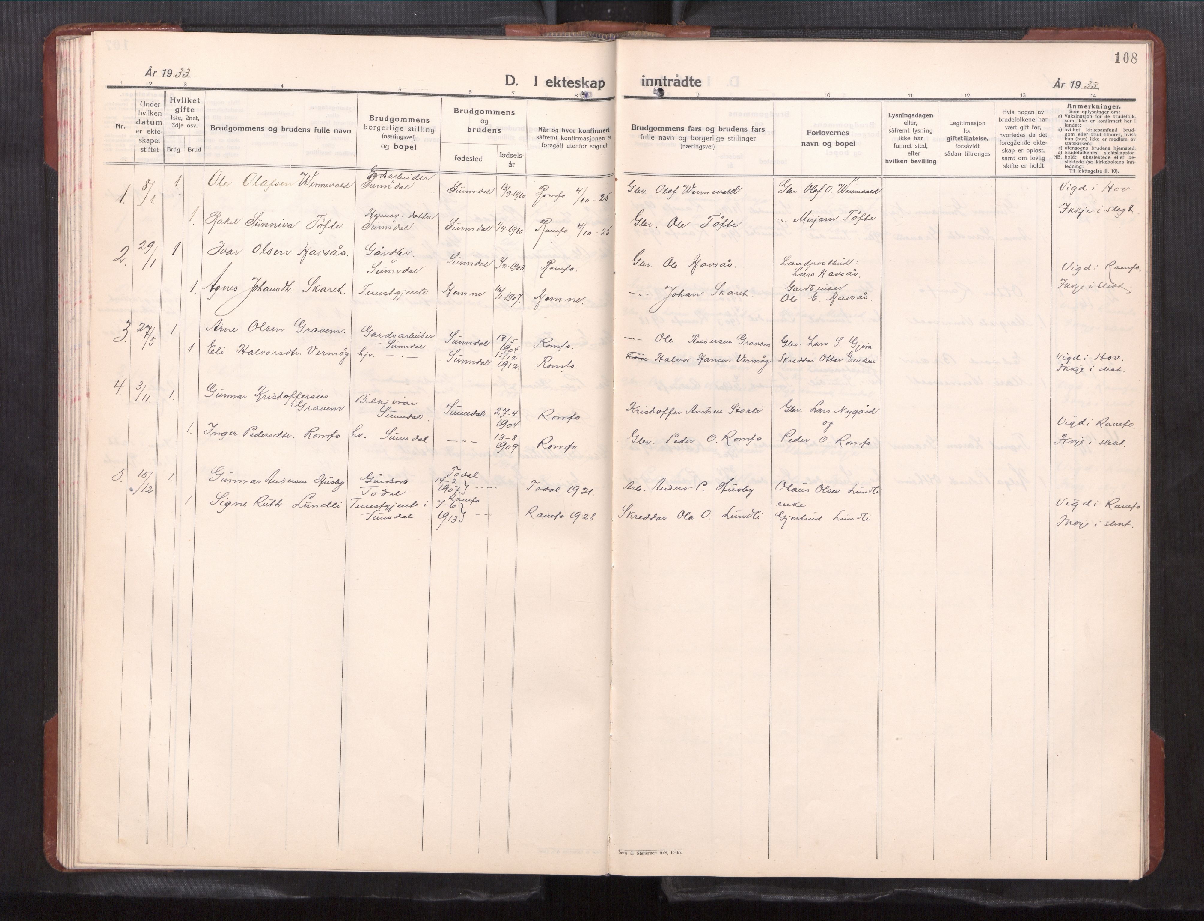 Ministerialprotokoller, klokkerbøker og fødselsregistre - Møre og Romsdal, AV/SAT-A-1454/591/L1021: Parish register (copy) no. 591---, 1930-1971, p. 108