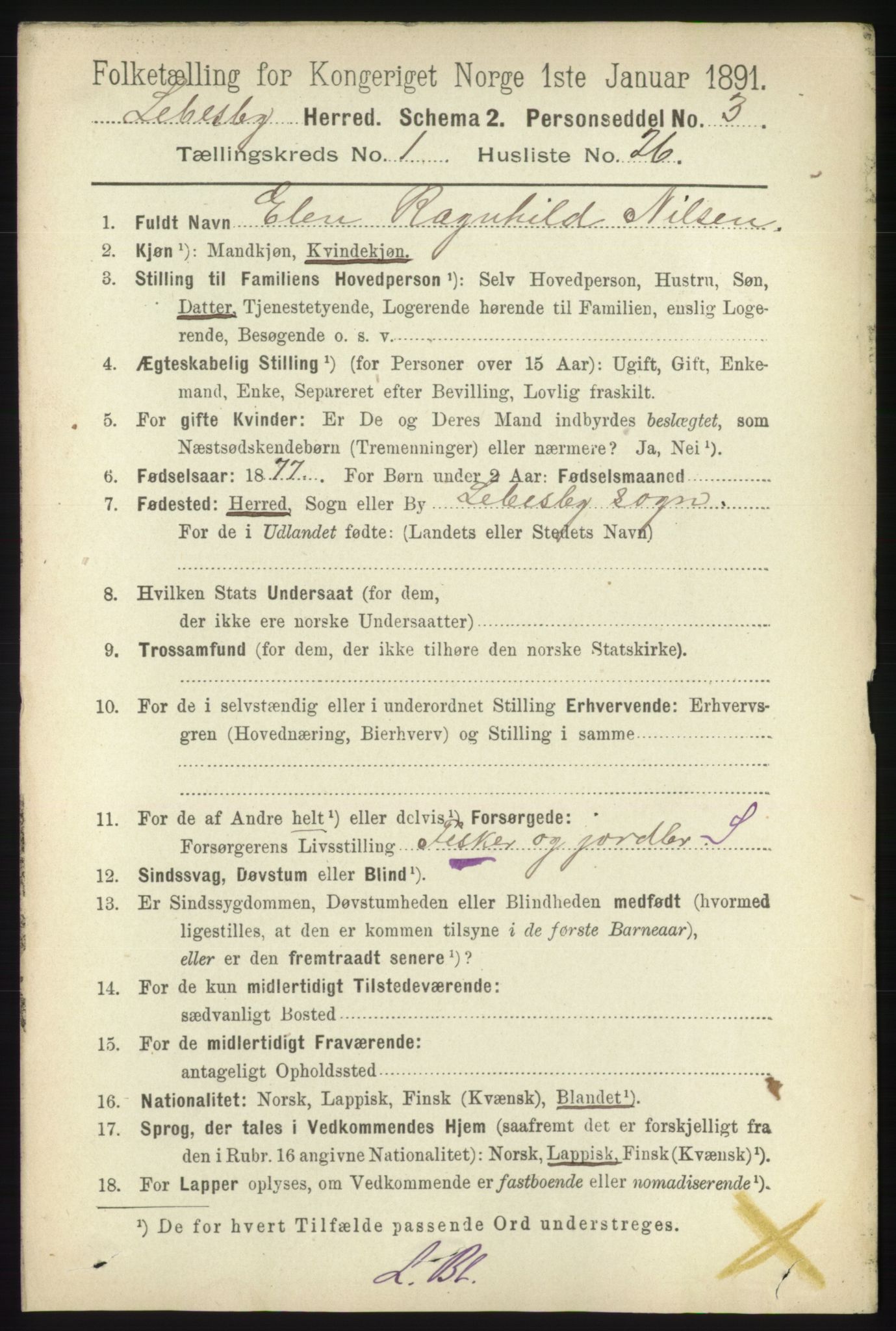 RA, 1891 census for 2022 Lebesby, 1891, p. 245