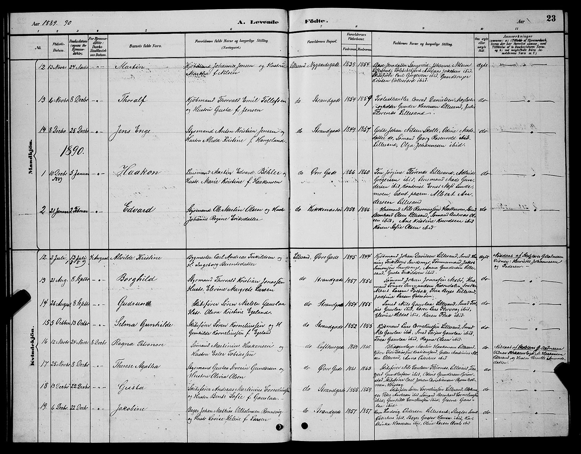 Vestre Moland sokneprestkontor, SAK/1111-0046/F/Fb/Fba/L0001: Parish register (copy) no. B 1, 1884-1903, p. 23