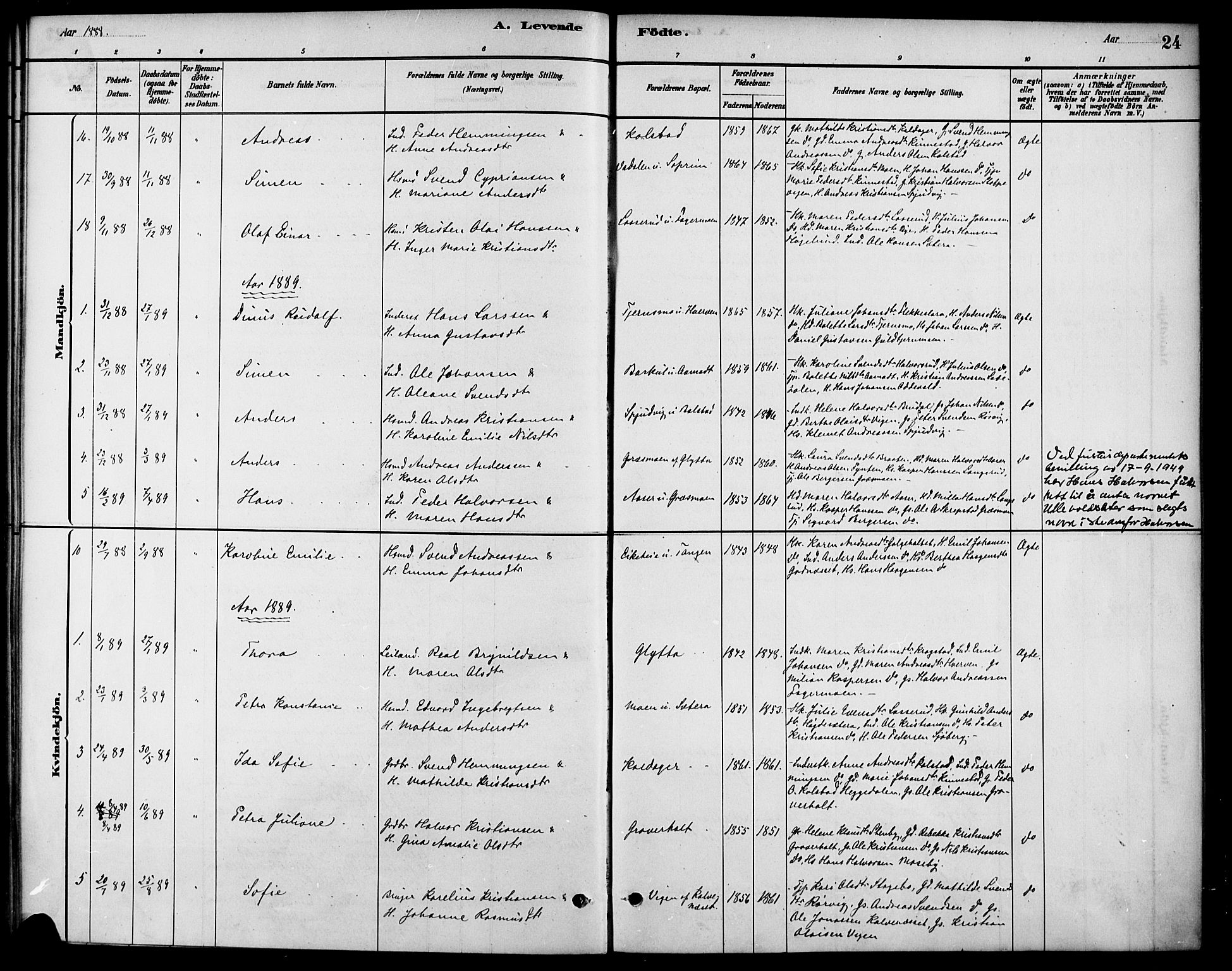 Høland prestekontor Kirkebøker, AV/SAO-A-10346a/F/Fc/L0001: Parish register (official) no. III 1, 1880-1897, p. 24