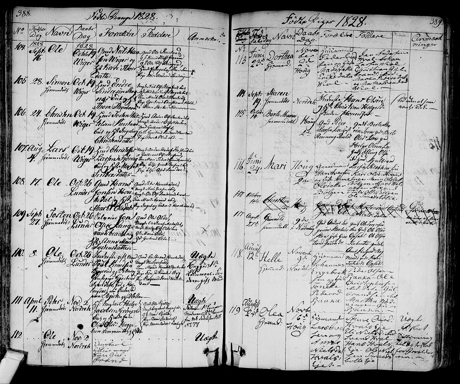 Norderhov kirkebøker, AV/SAKO-A-237/F/Fa/L0009: Parish register (official) no. 9, 1819-1837, p. 388-389