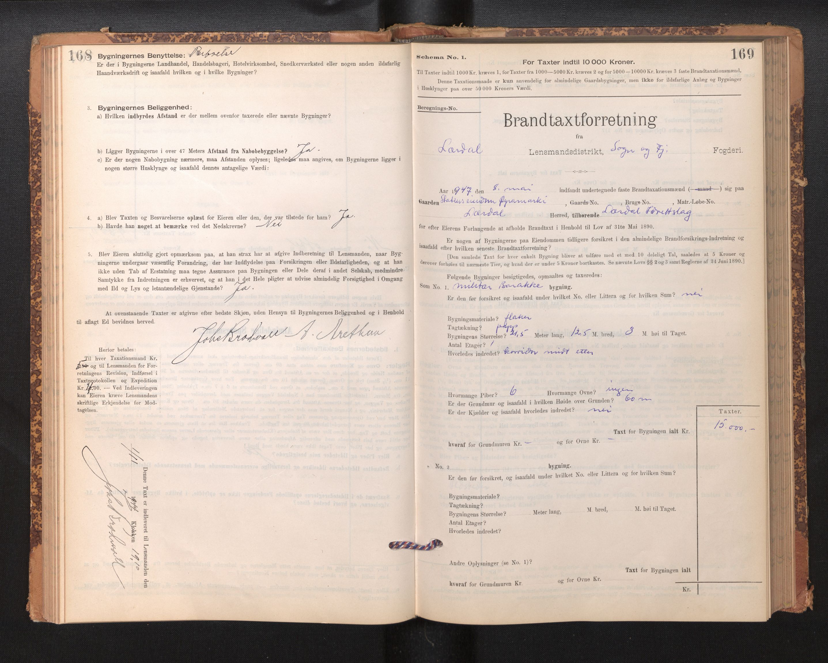 Lensmannen i Lærdal, SAB/A-29401/0012/L0006: Branntakstprotokoll, skjematakst, 1896-1947, p. 168-169