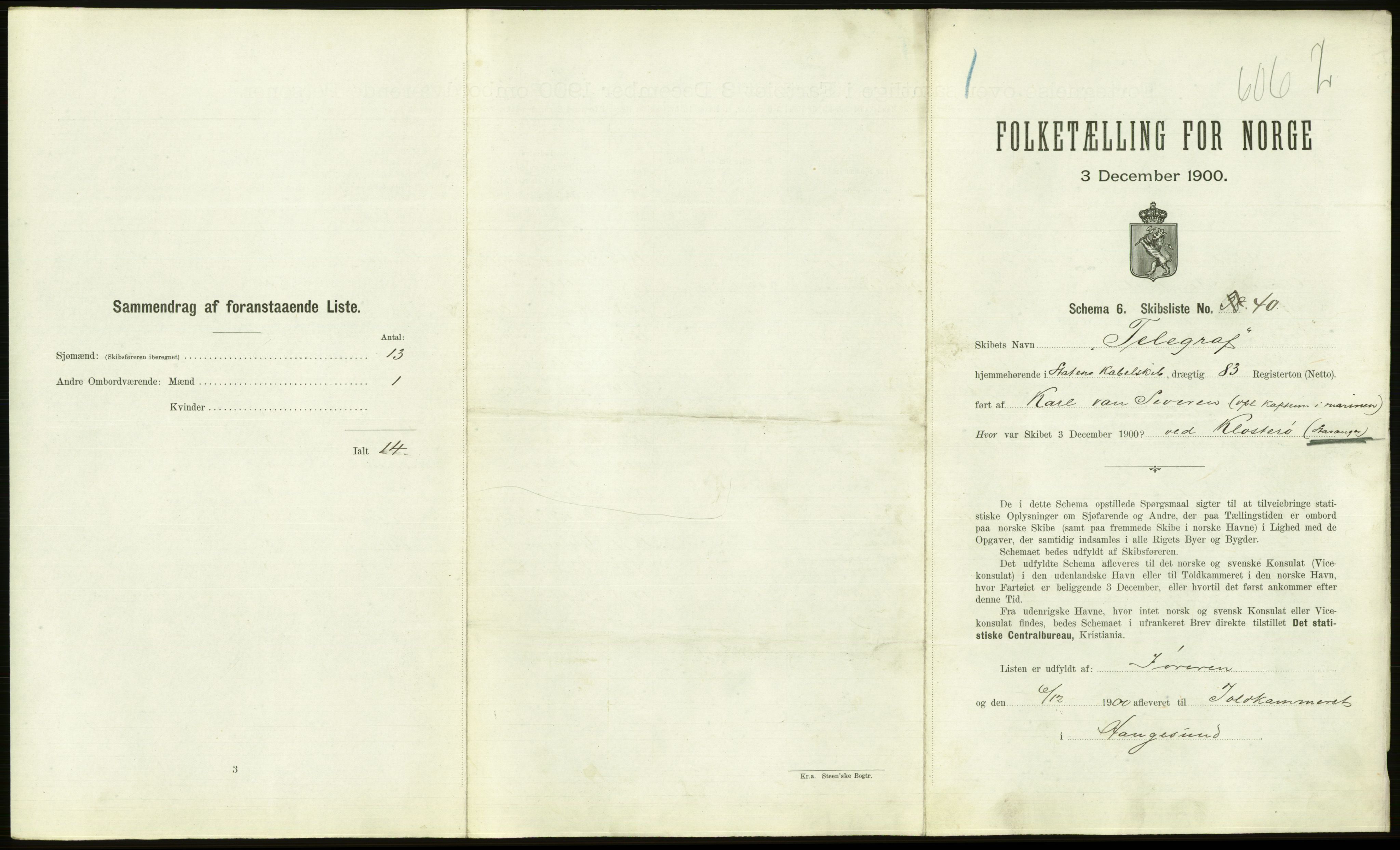 RA, 1900 Census - ship lists from ships in Norwegian harbours, harbours abroad and at sea, 1900, p. 1165