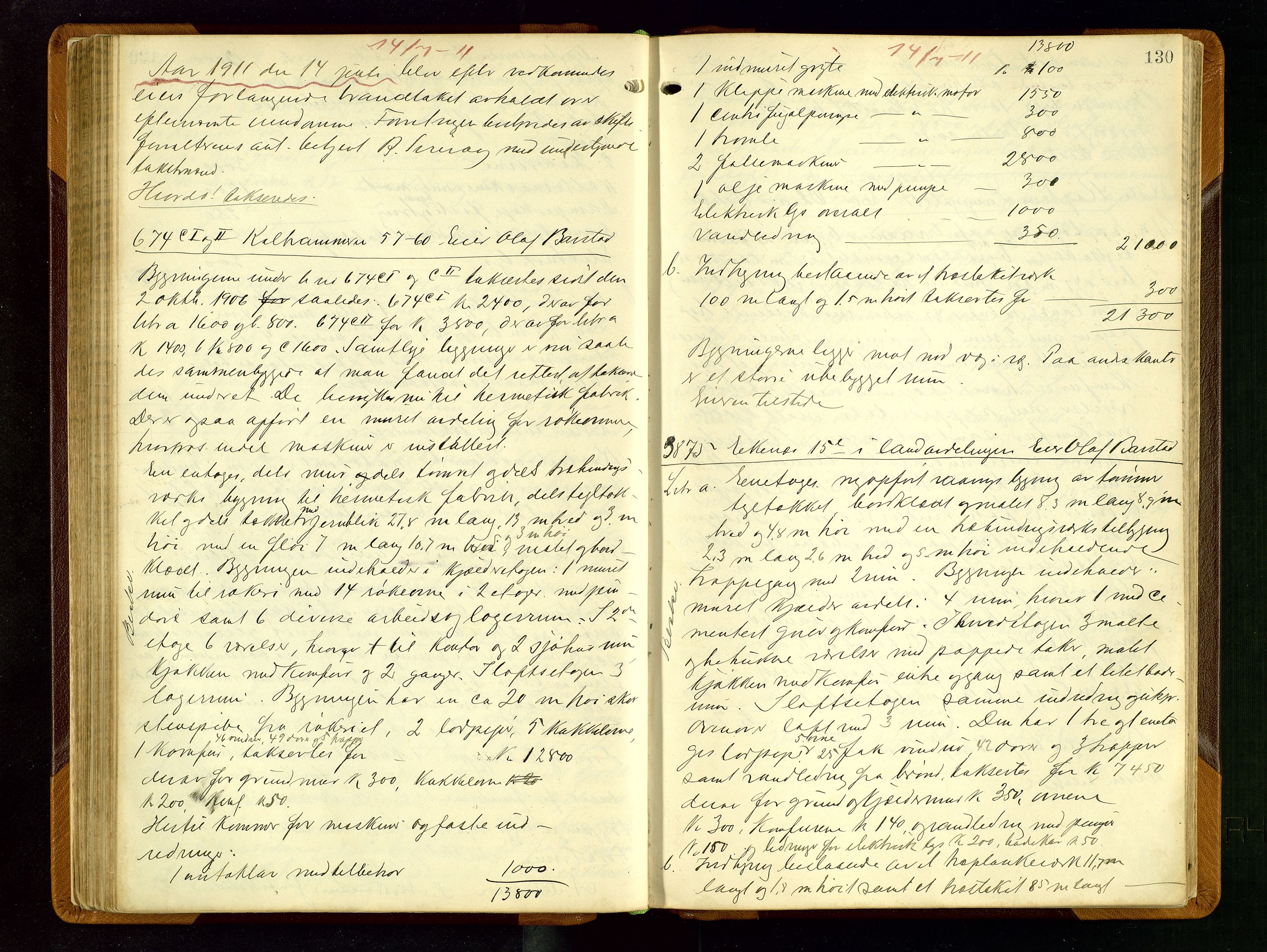Norges Brannkasse Stavanger, AV/SAST-A-102143/F/Fd/L0010: Branntaksprotokoll nr. 21, 1910-1912, p. 129b-130a