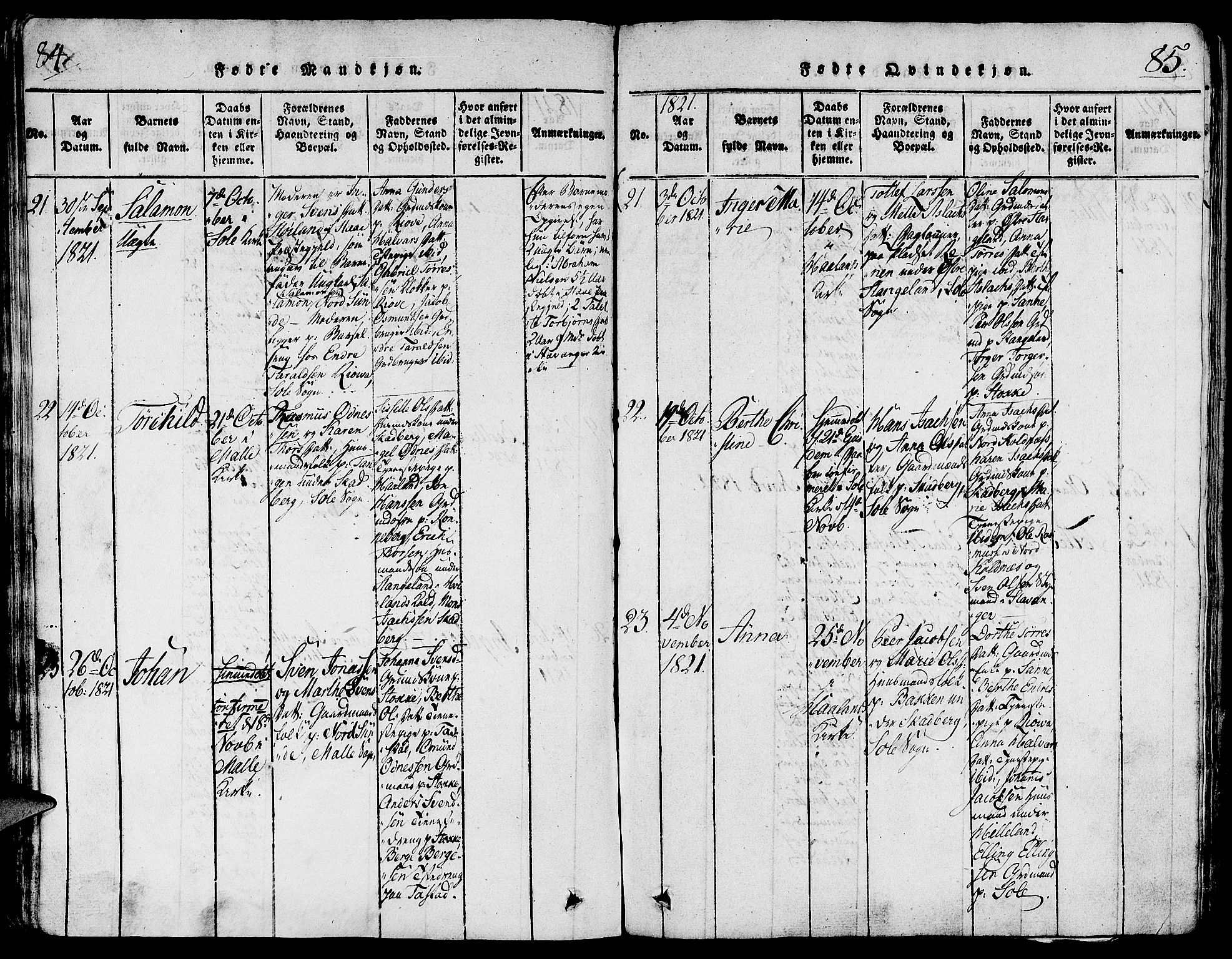 Håland sokneprestkontor, AV/SAST-A-101802/001/30BA/L0004: Parish register (official) no. A 4, 1815-1829, p. 84-85