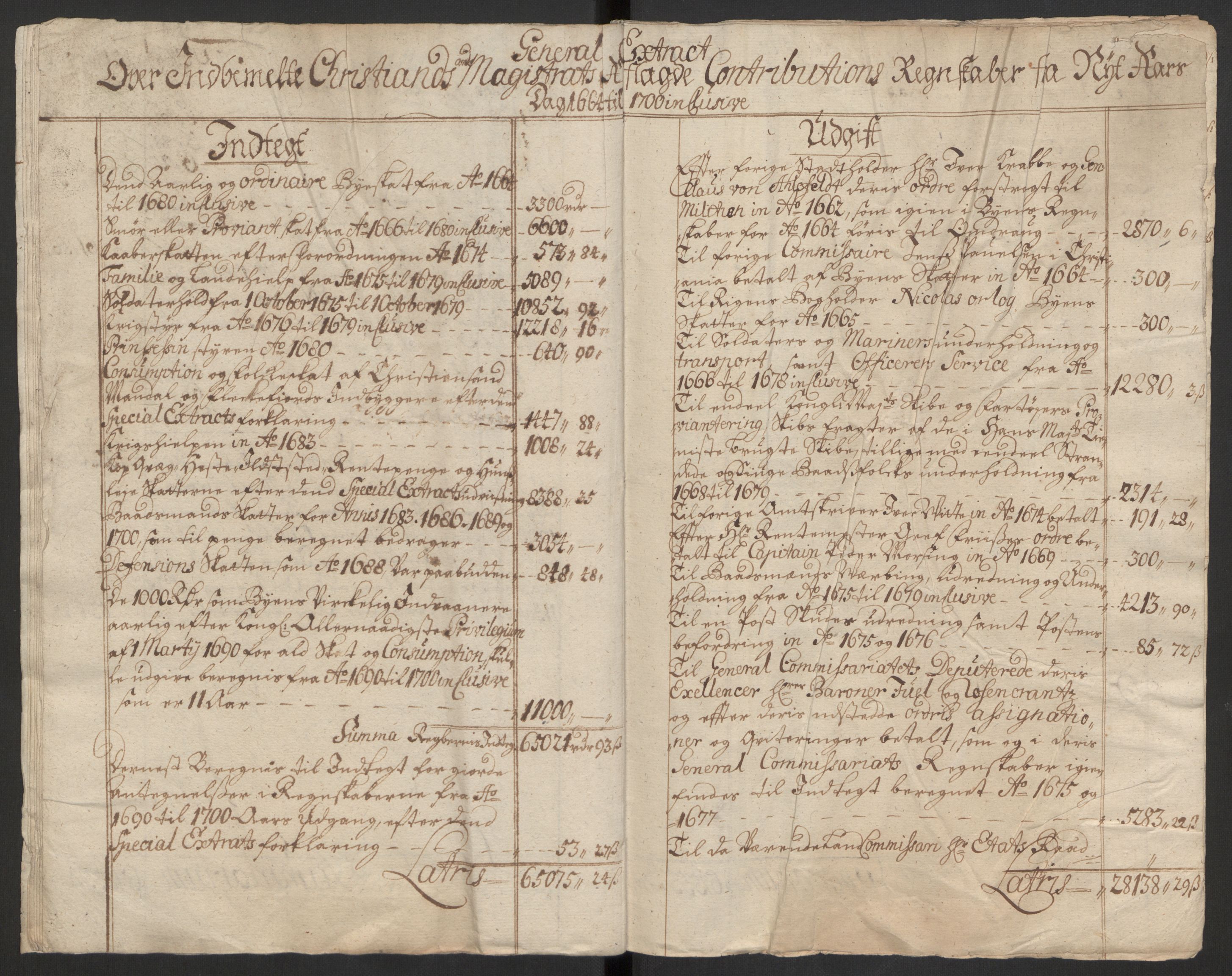 Rentekammeret inntil 1814, Reviderte regnskaper, Byregnskaper, AV/RA-EA-4066/R/Rm/L0258: [M1] Kontribusjonsregnskap, 1664-1700, p. 121