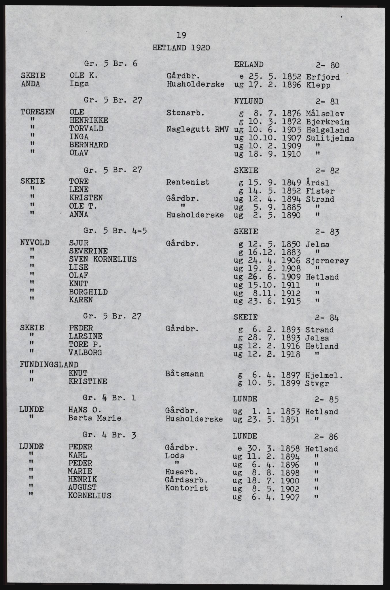 SAST, Copy of 1920 census for Hetland, 1920, p. 45
