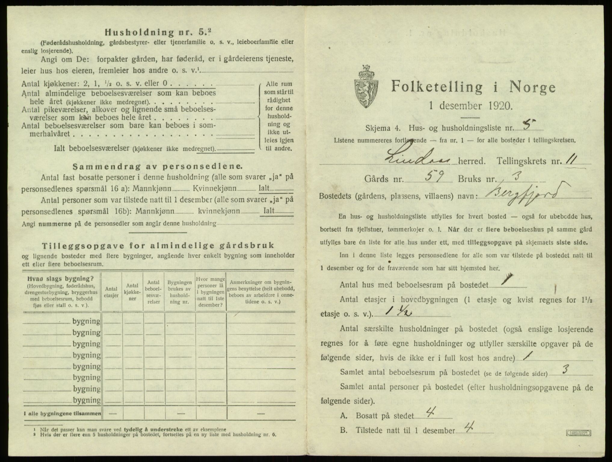 SAB, 1920 census for Lindås, 1920, p. 723