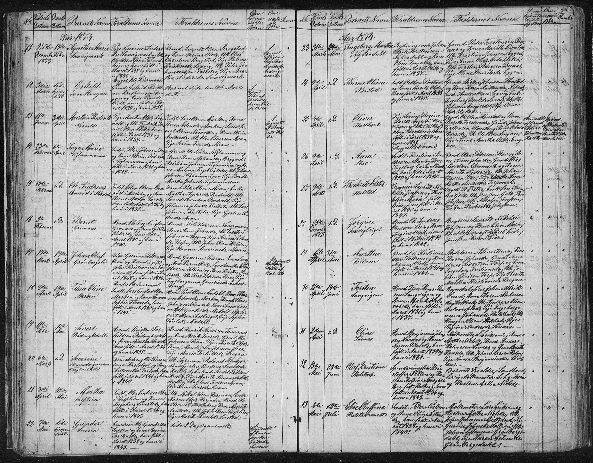 Ministerialprotokoller, klokkerbøker og fødselsregistre - Sør-Trøndelag, SAT/A-1456/616/L0406: Parish register (official) no. 616A03, 1843-1879, p. 84