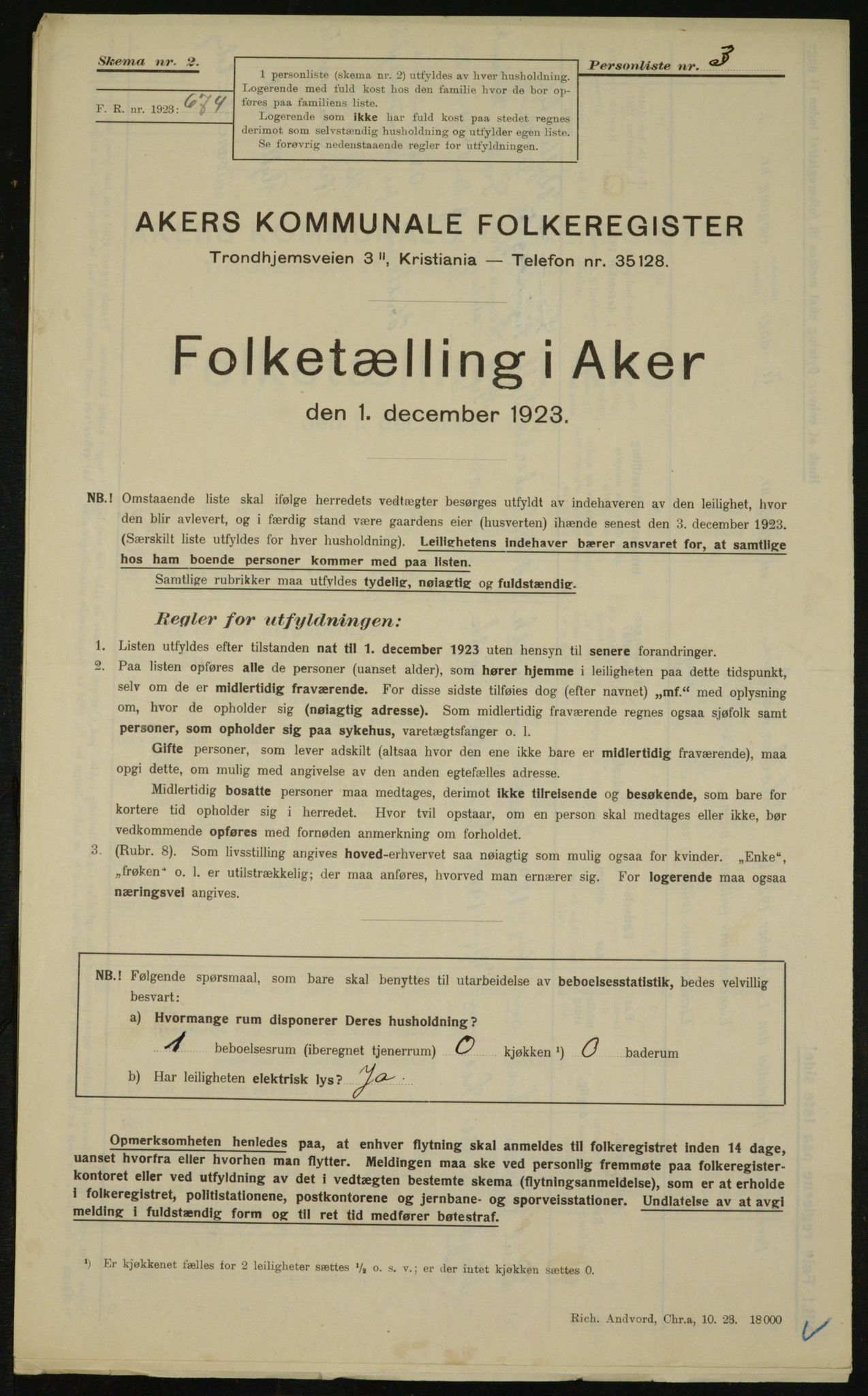 , Municipal Census 1923 for Aker, 1923, p. 27543