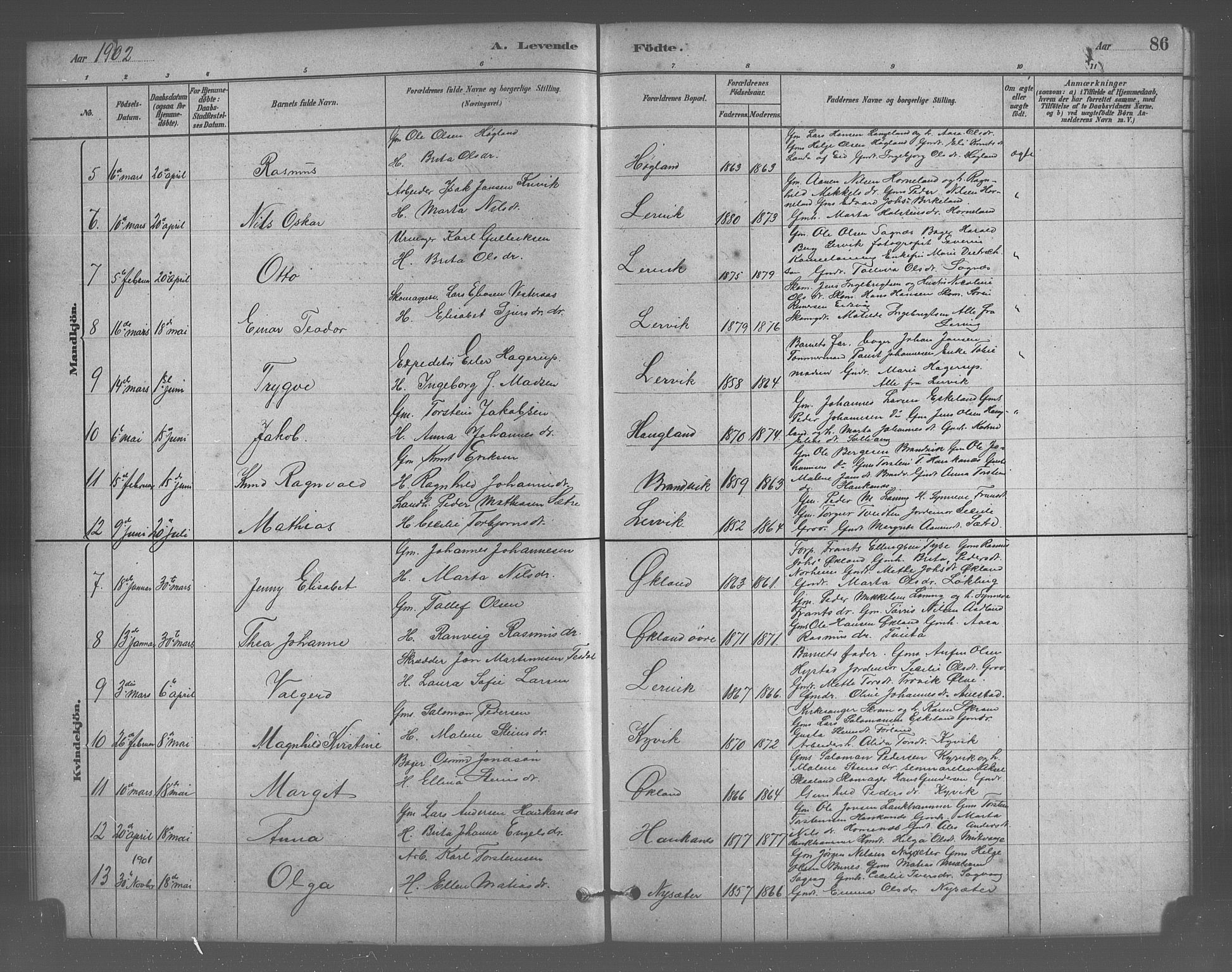 Stord sokneprestembete, SAB/A-78201/H/Hab: Parish register (copy) no. A 2, 1879-1909, p. 86