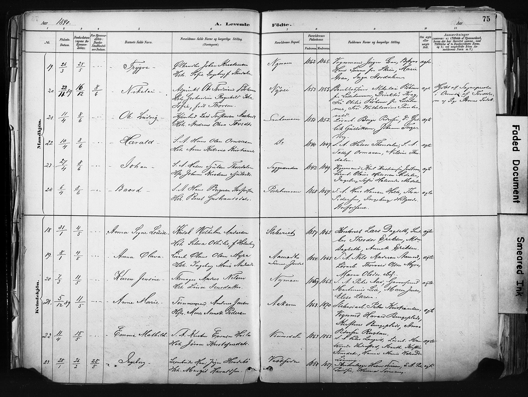 Kongsberg kirkebøker, AV/SAKO-A-22/F/Fb/L0002: Parish register (official) no. II 2, 1886-1896, p. 75