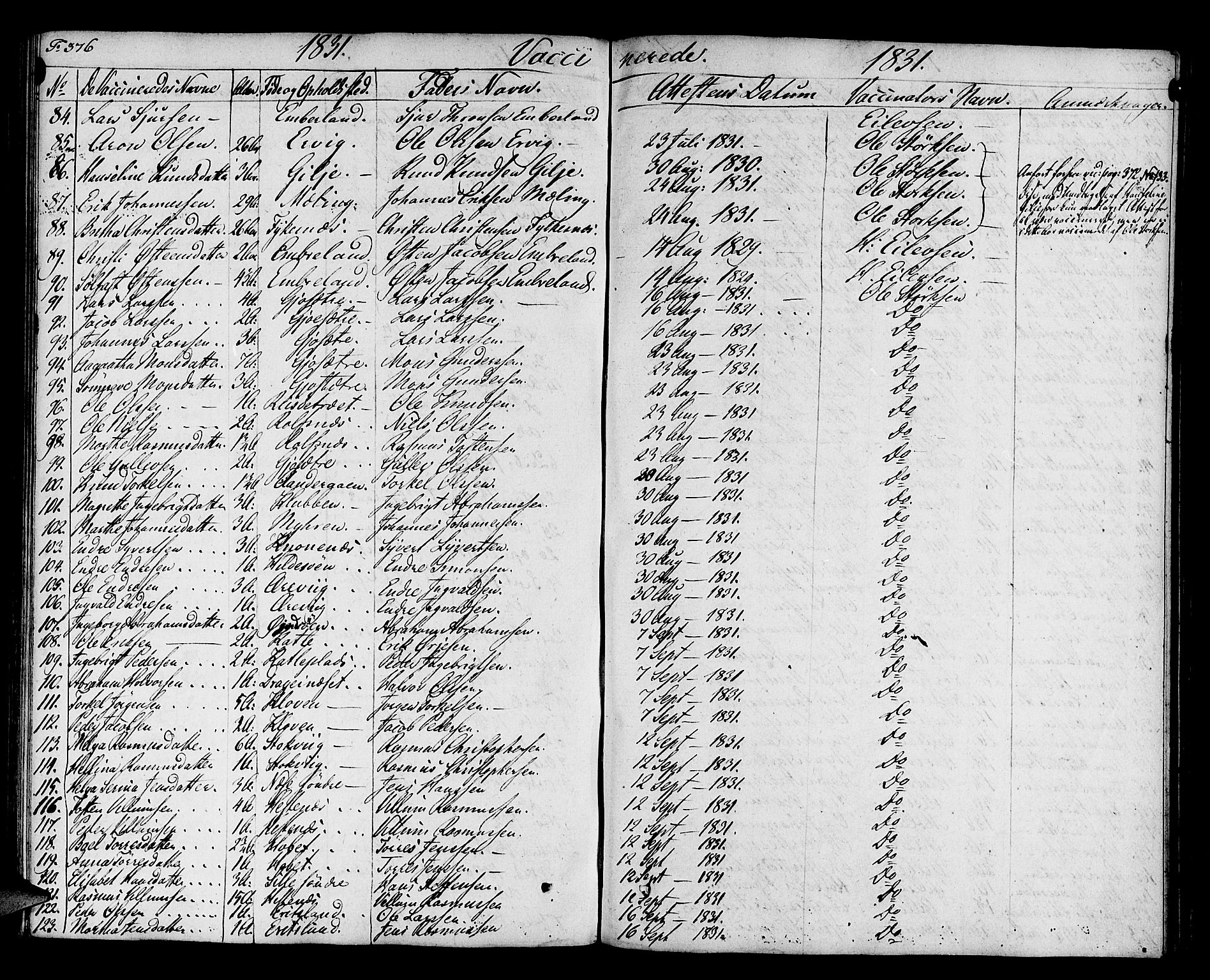 Finnås sokneprestembete, AV/SAB-A-99925/H/Ha/Haa/Haaa/L0005: Parish register (official) no. A 5, 1823-1835, p. 376