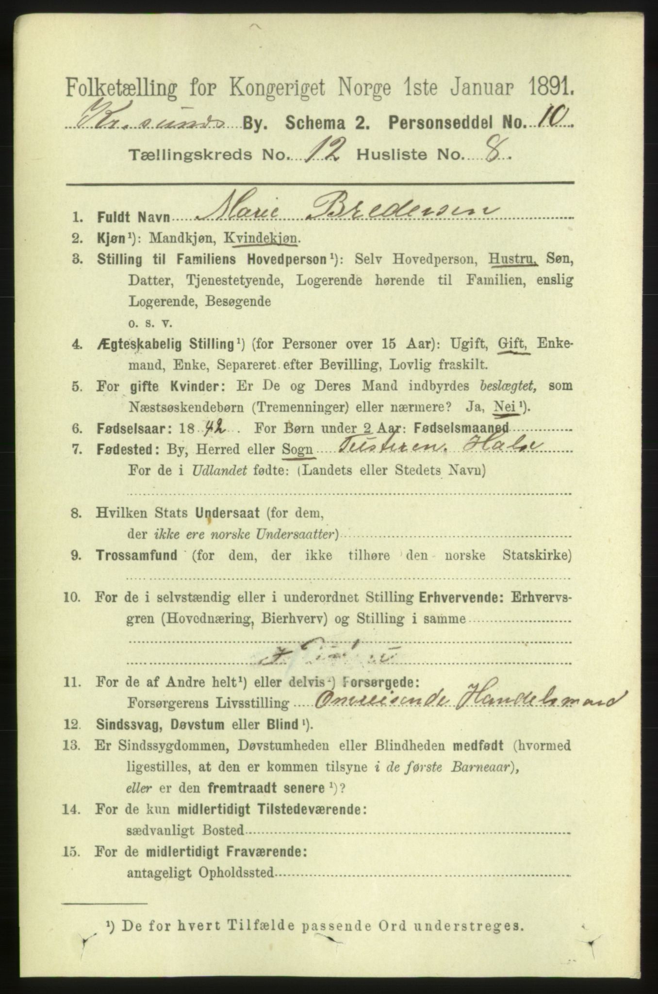 RA, 1891 census for 1503 Kristiansund, 1891, p. 9242