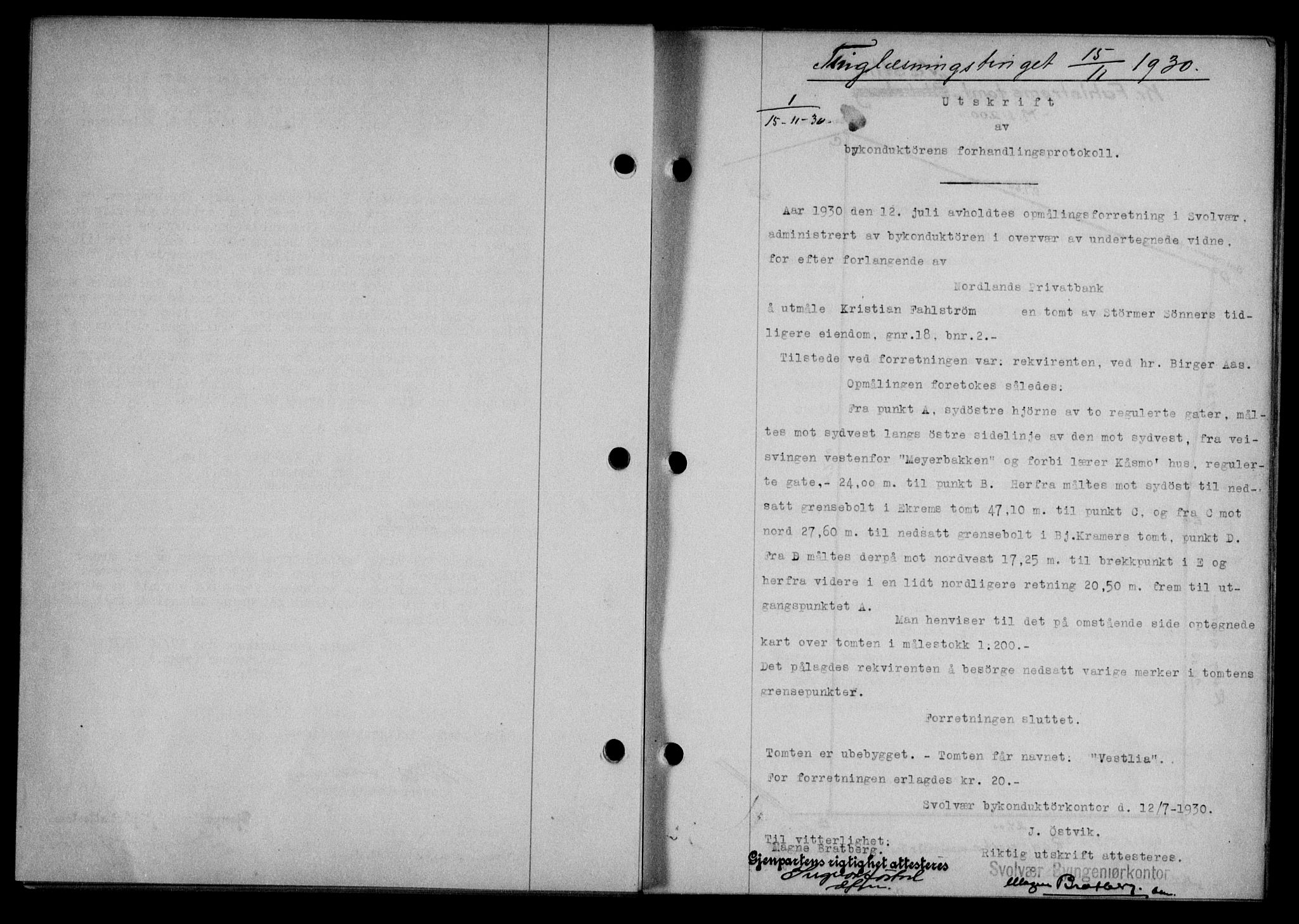 Lofoten sorenskriveri, SAT/A-0017/1/2/2C/L0022b: Mortgage book no. 22b, 1930-1930, Deed date: 15.11.1930