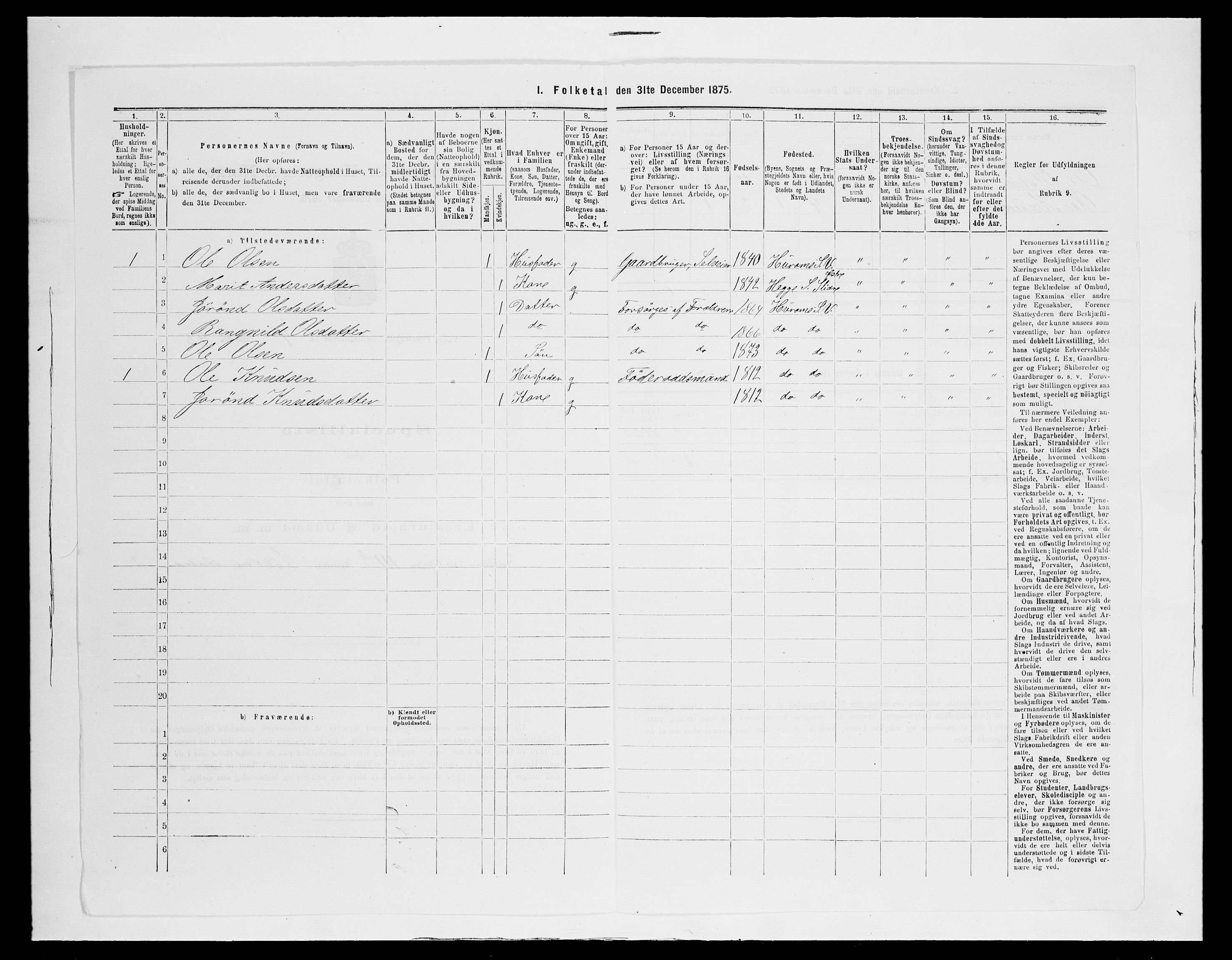 SAH, 1875 census for 0545P Vang, 1875, p. 434