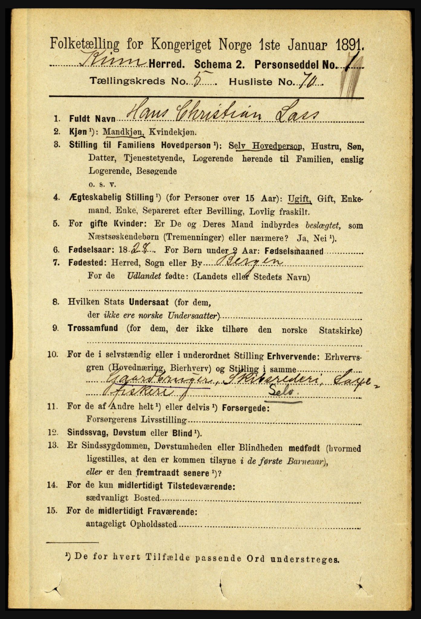 RA, 1891 census for 1437 Kinn, 1891, p. 2190