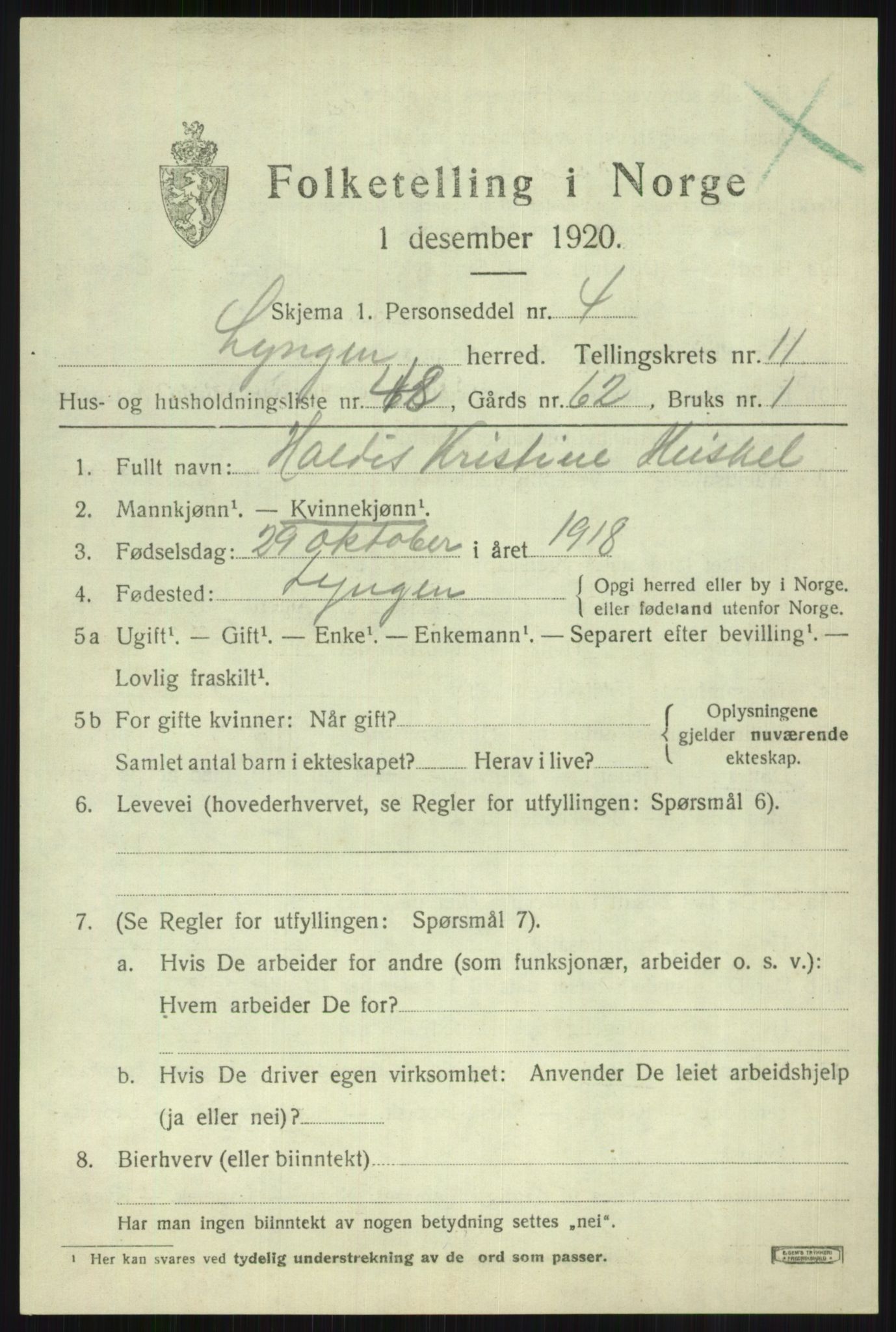 SATØ, 1920 census for Lyngen, 1920, p. 8993